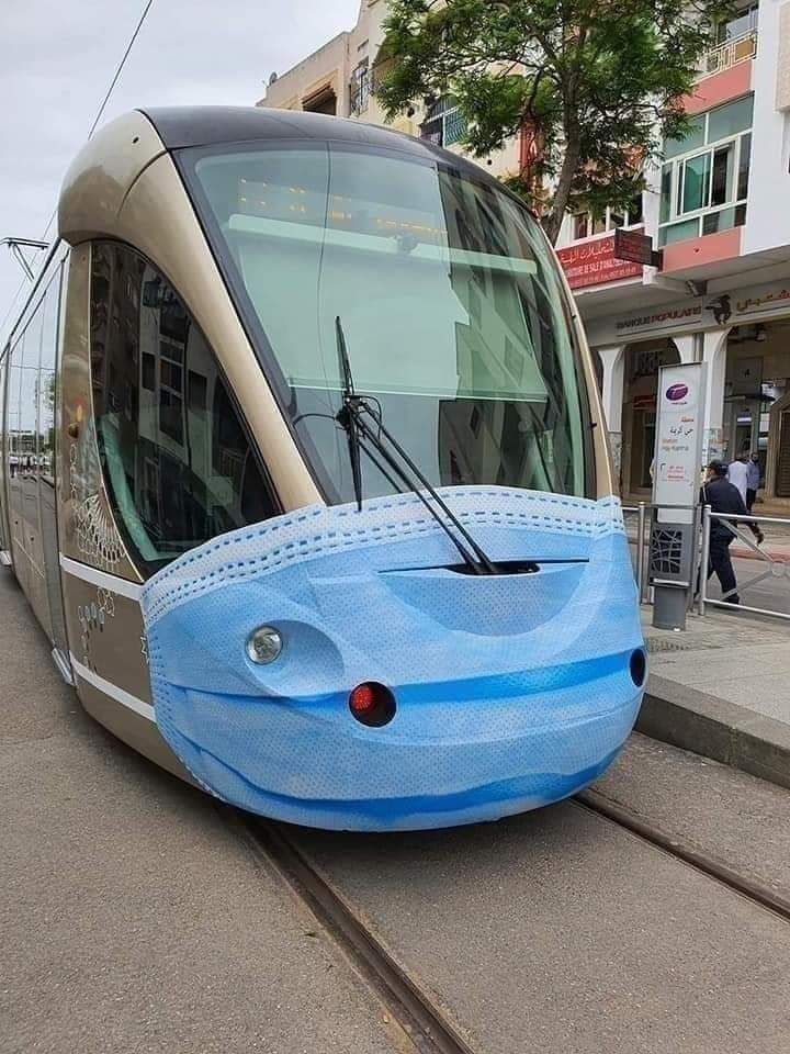 Trams are wearing face masks in Rabat ,Capital of MOROCCO