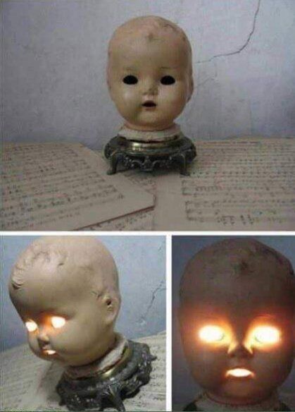 Don't throw away old dolls heads. They make great night lights for your kids.