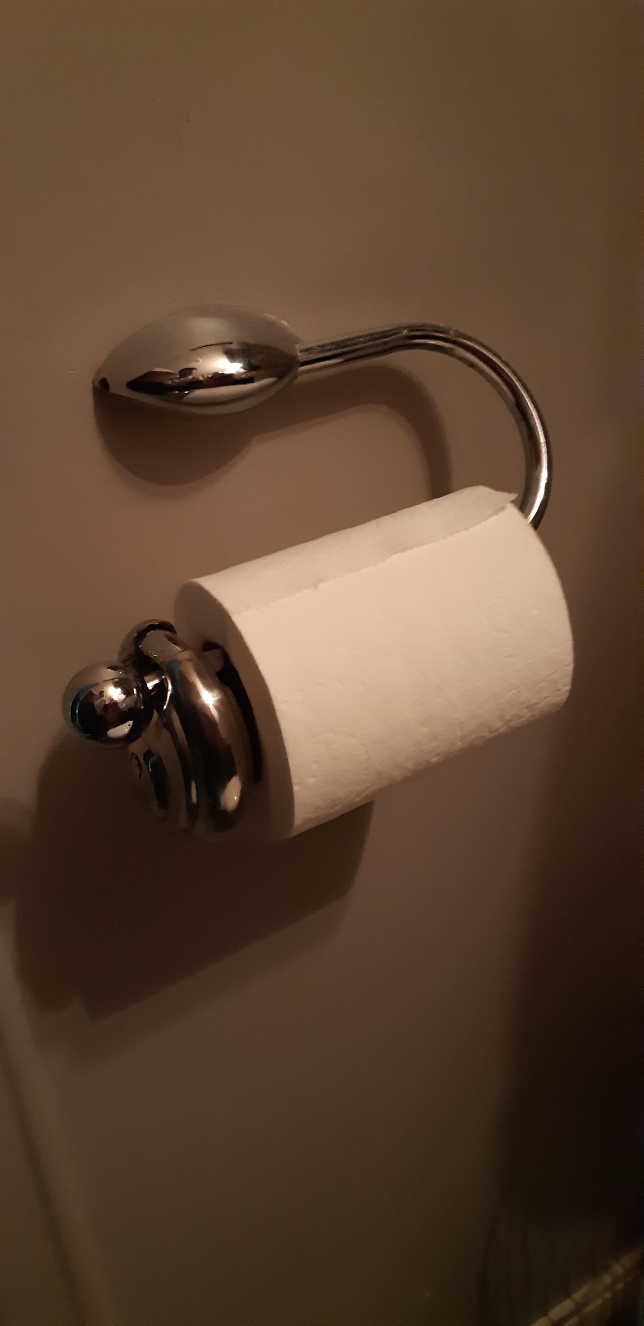 My girlfriend and I have an ongoing argument about which direction the toilet paper roll should face. Today I've decided to assert my dominance with a padlock.