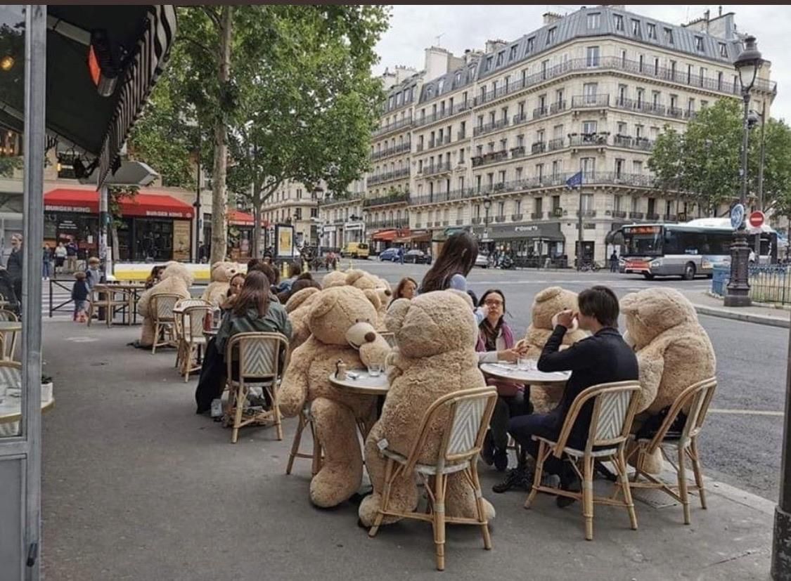 Social distancing in Paris cafe yesterday