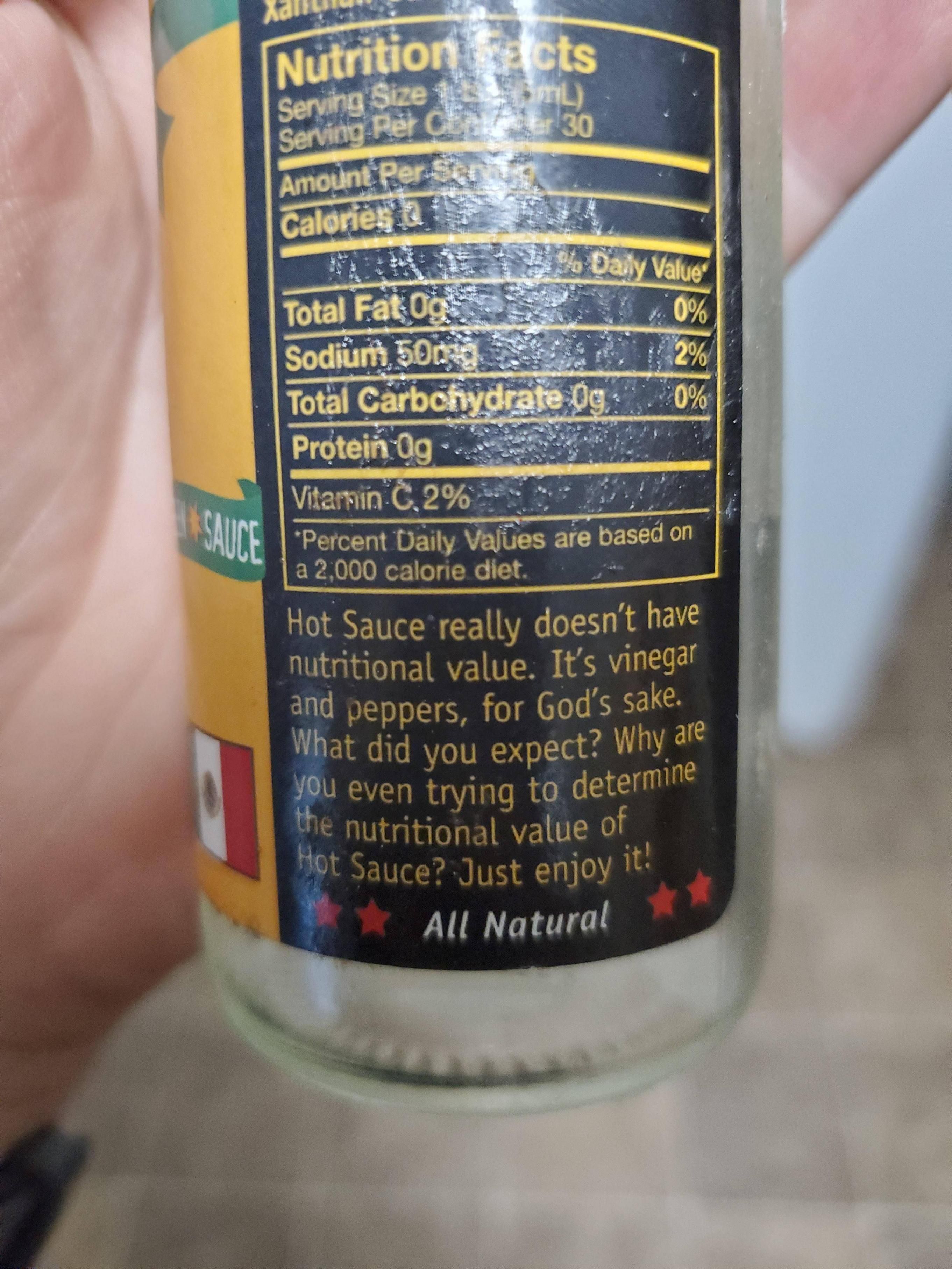 I found a funny comment on this bottle of hot sauce