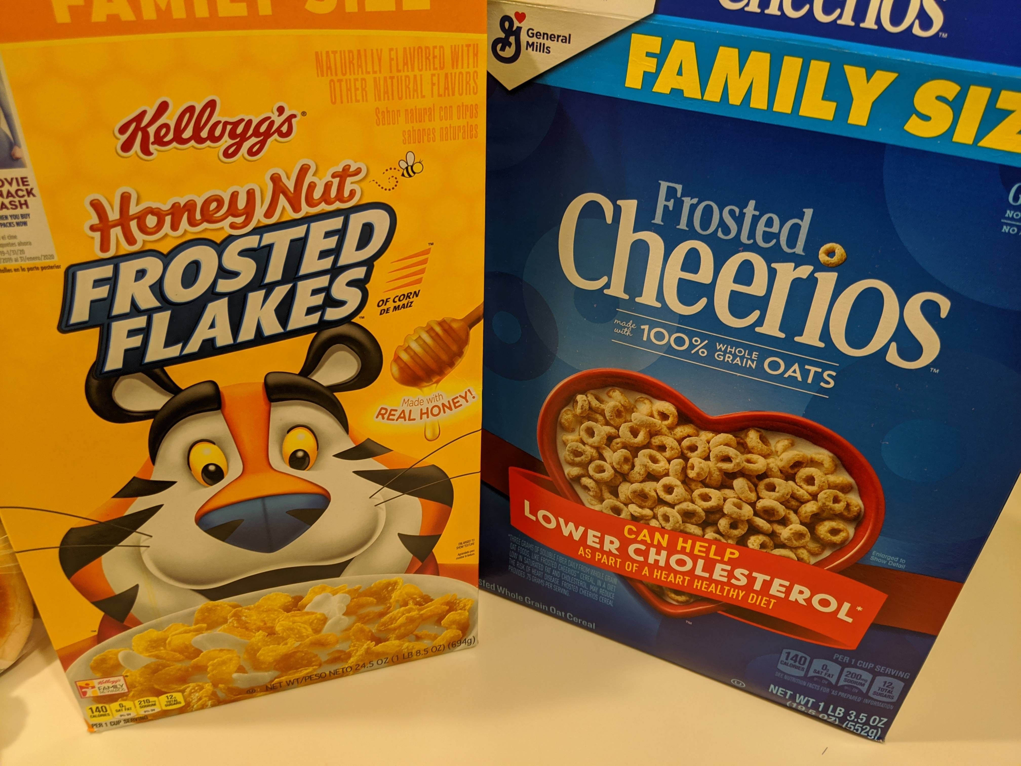 I told my wife to get frosted flakes and honey nut Cheerios.