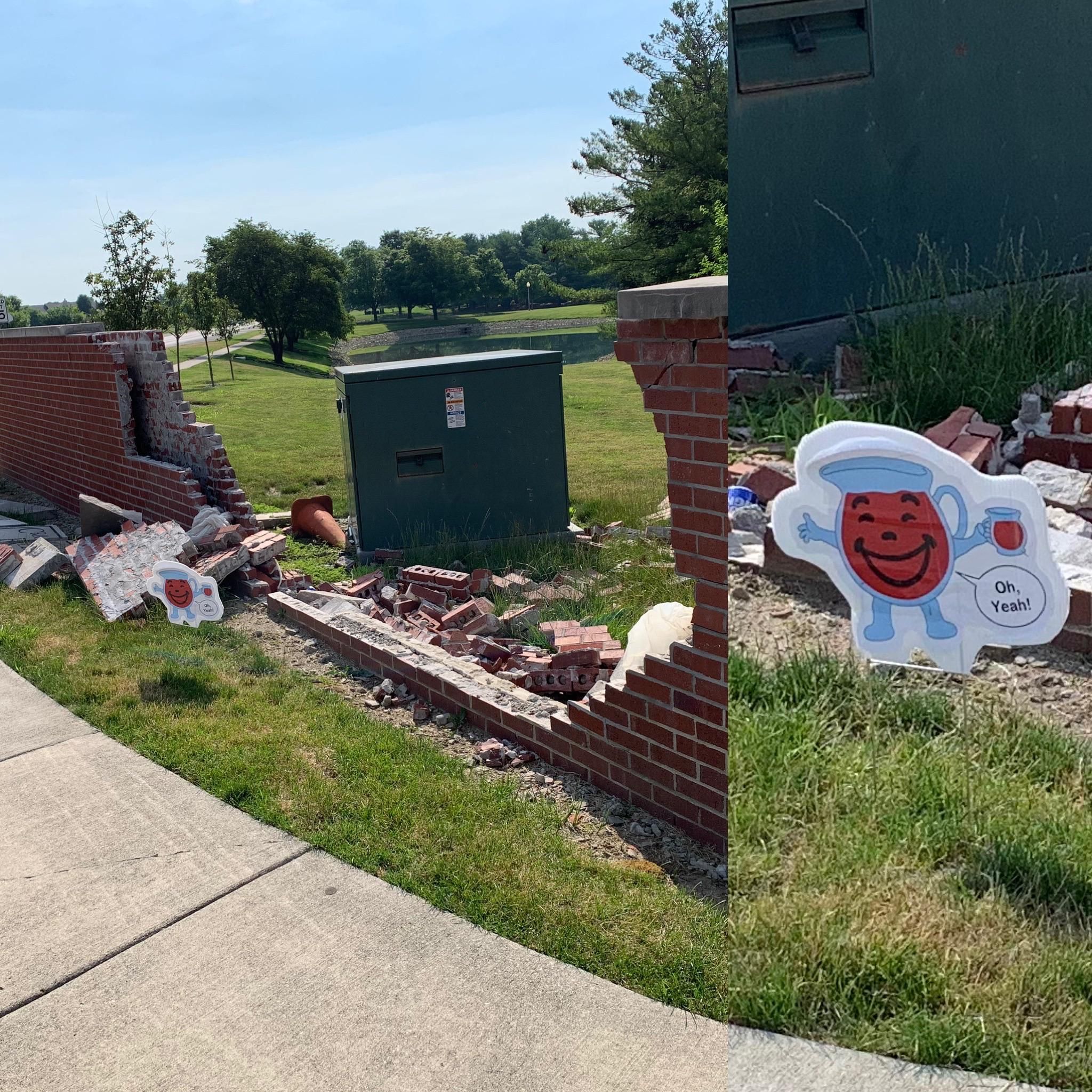 Koolaid Man spotted taking out a wall in my town.