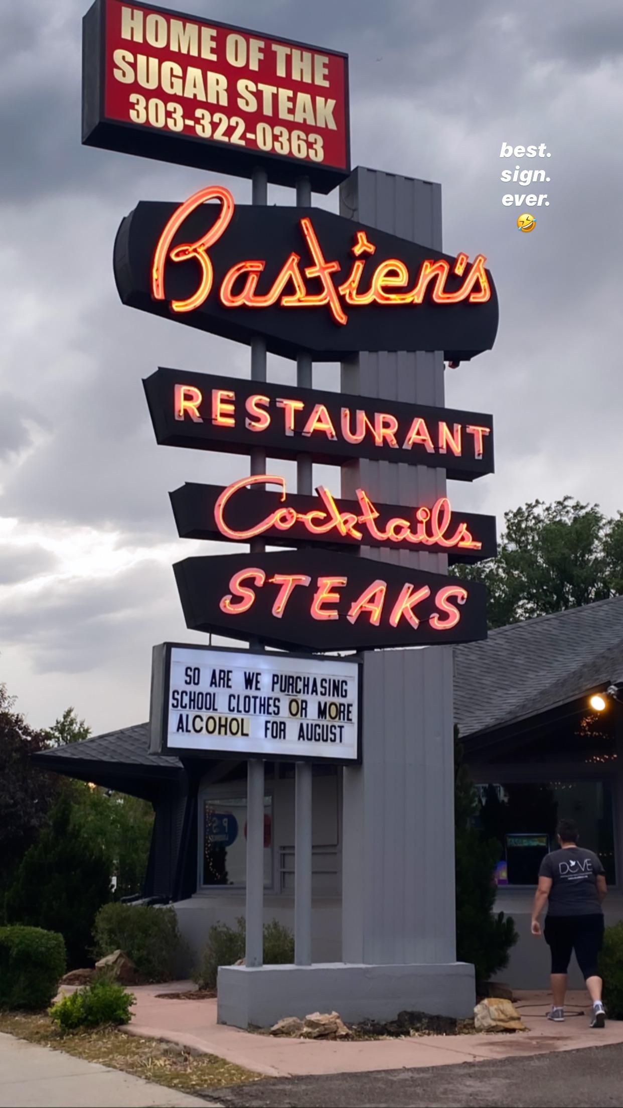 Funny sign at a steakhouse in Denver, CO
