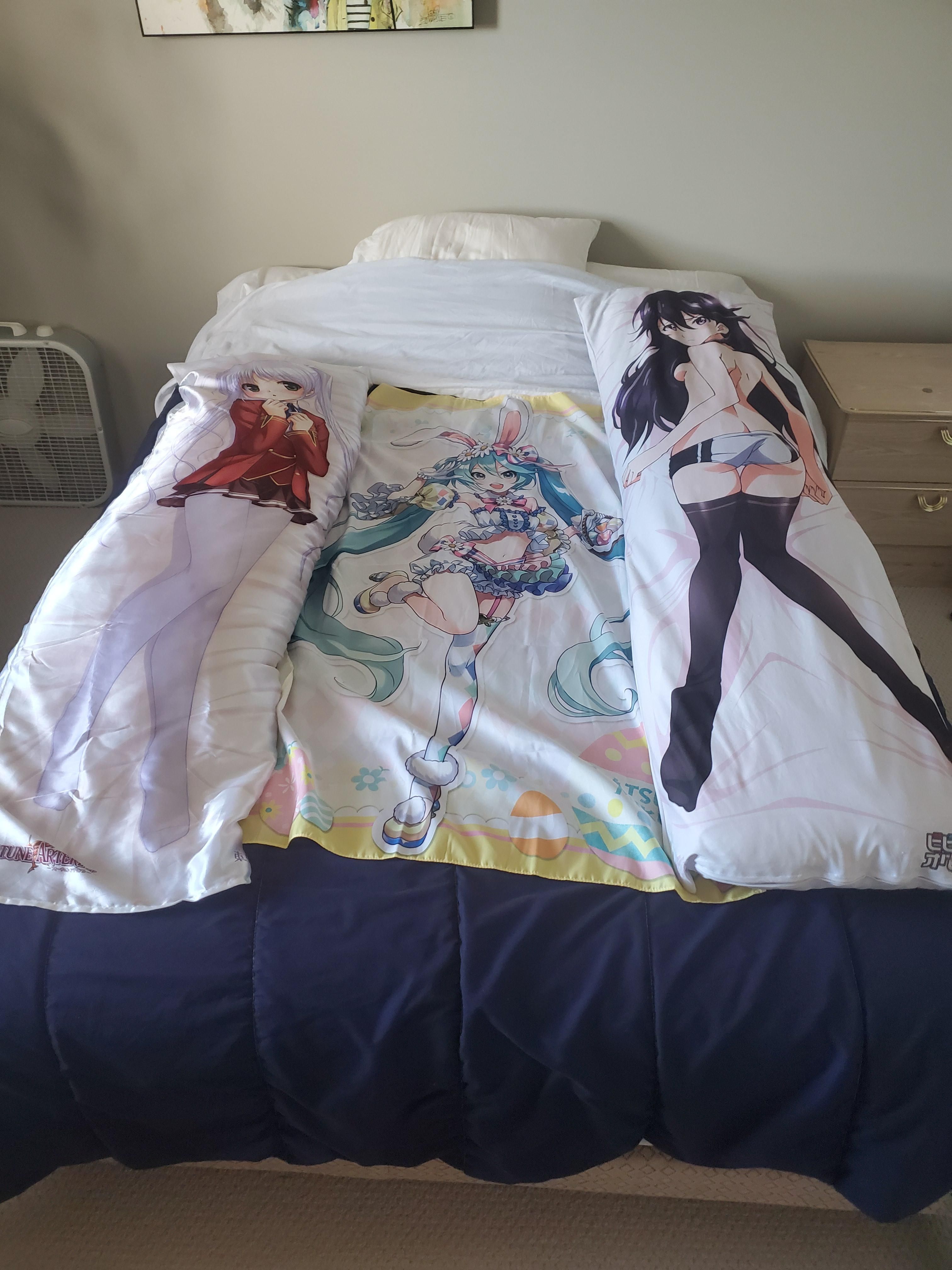 Friend from England is coming to visit Canada and stay in my guest room. Finally found a use for the bargain bin pillows I brought home from Japan. He is not allowed to remove them.