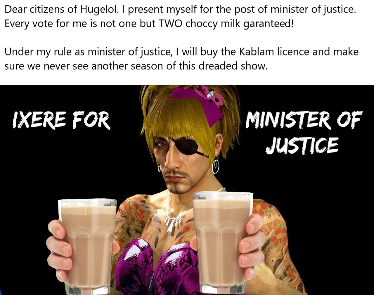 No more injustice! Free choccy for everyone!