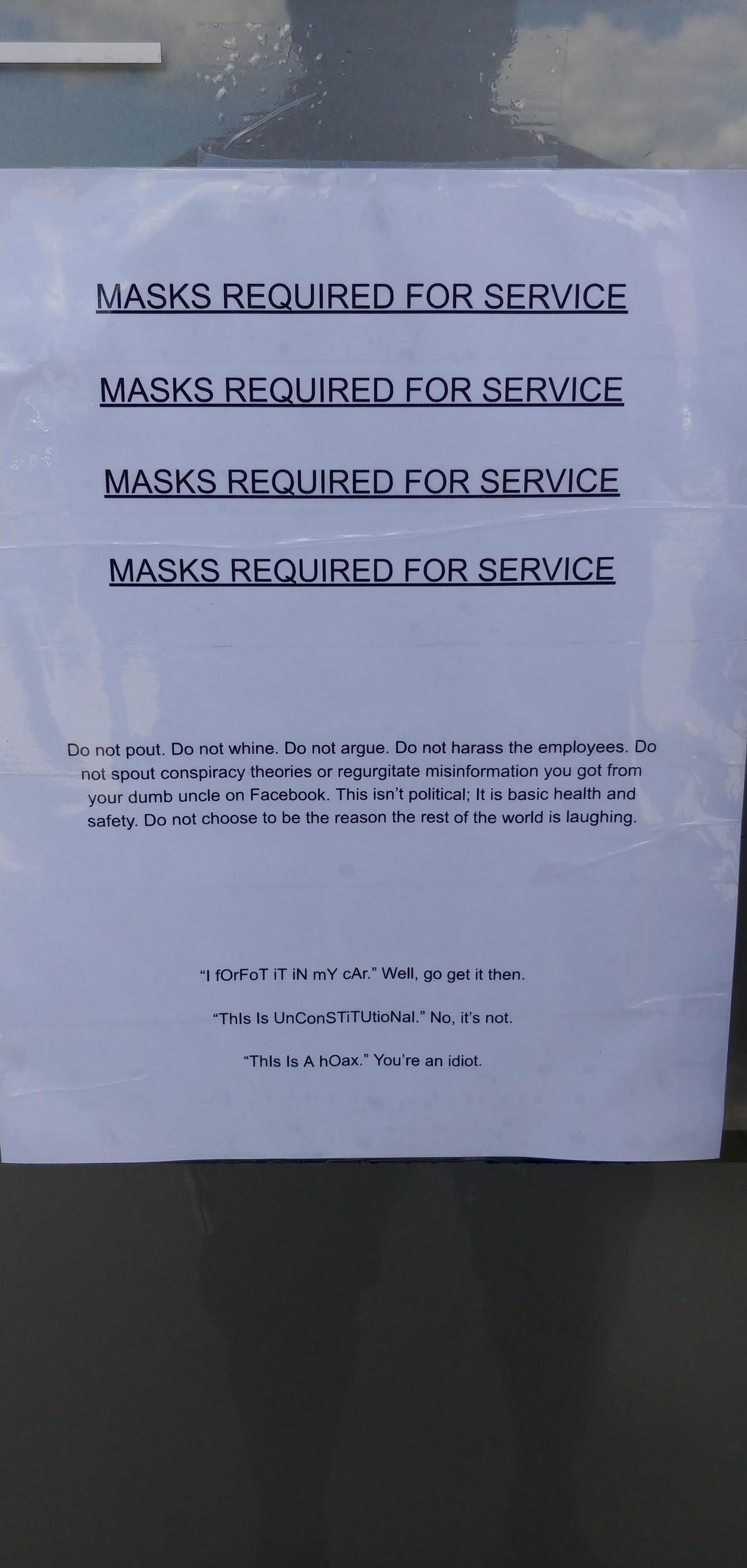 Mask notice at a local store.