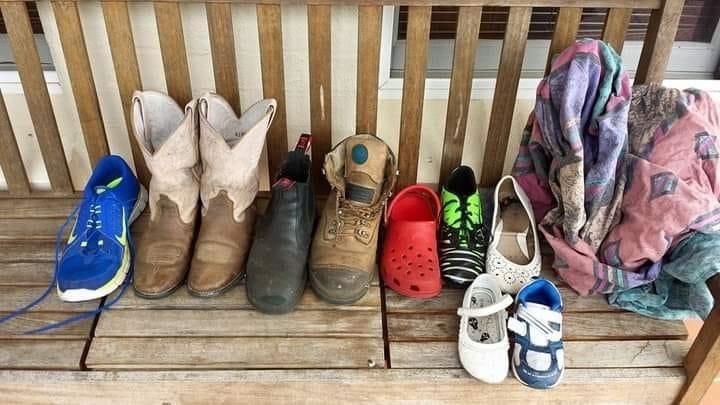 These shoes aren’t mine. My dog managed to get out today and brought home this collection. Now I have to try to return them all to my neighbours. If I don’t laugh, I’ll cry.