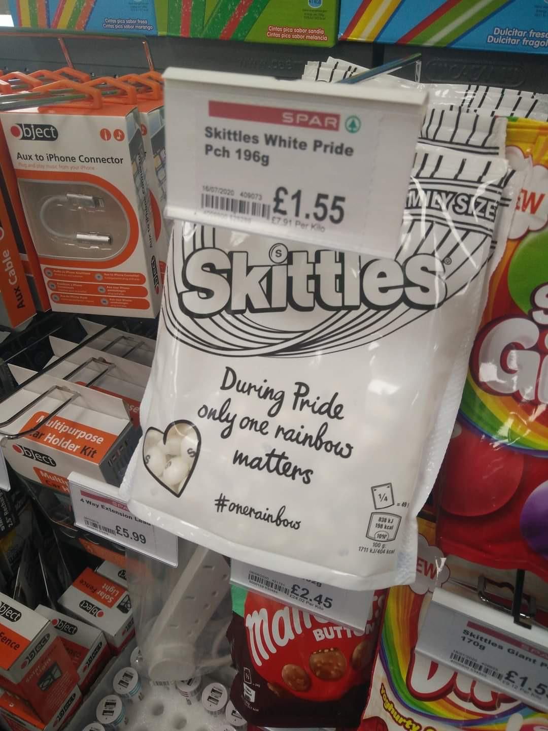 White Pride Skittles? Apparently no one at HQ thought this new movement could be misconstrued.