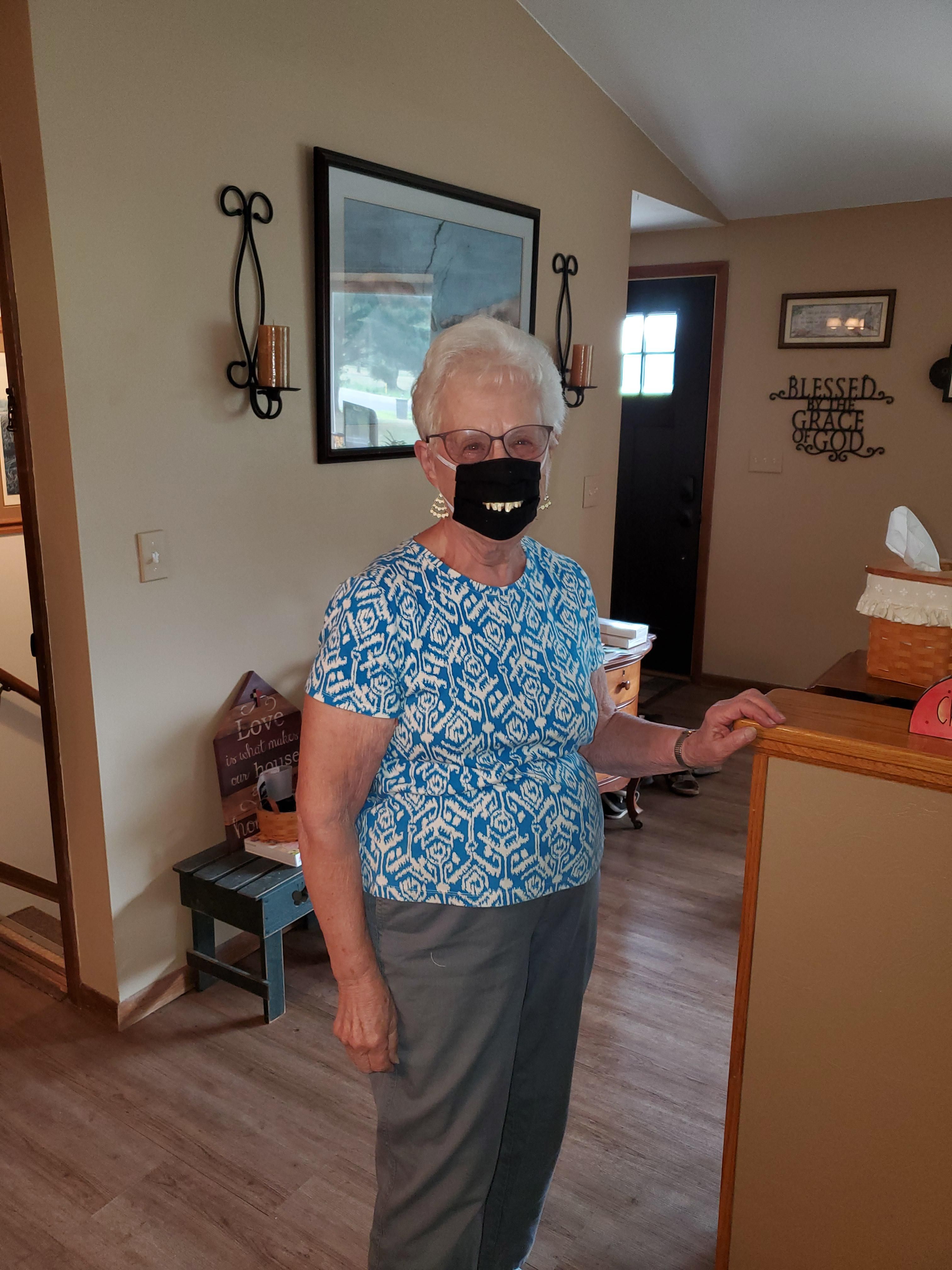 Went to my grandmas to celebrate her 90th birthday. She wanted to show off the new mask she made