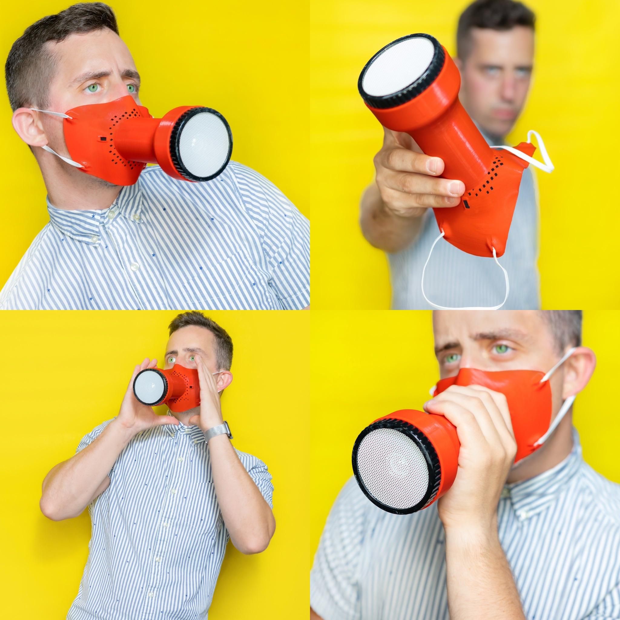 I like to build fake products so I created a face mask with a built in megaphone.