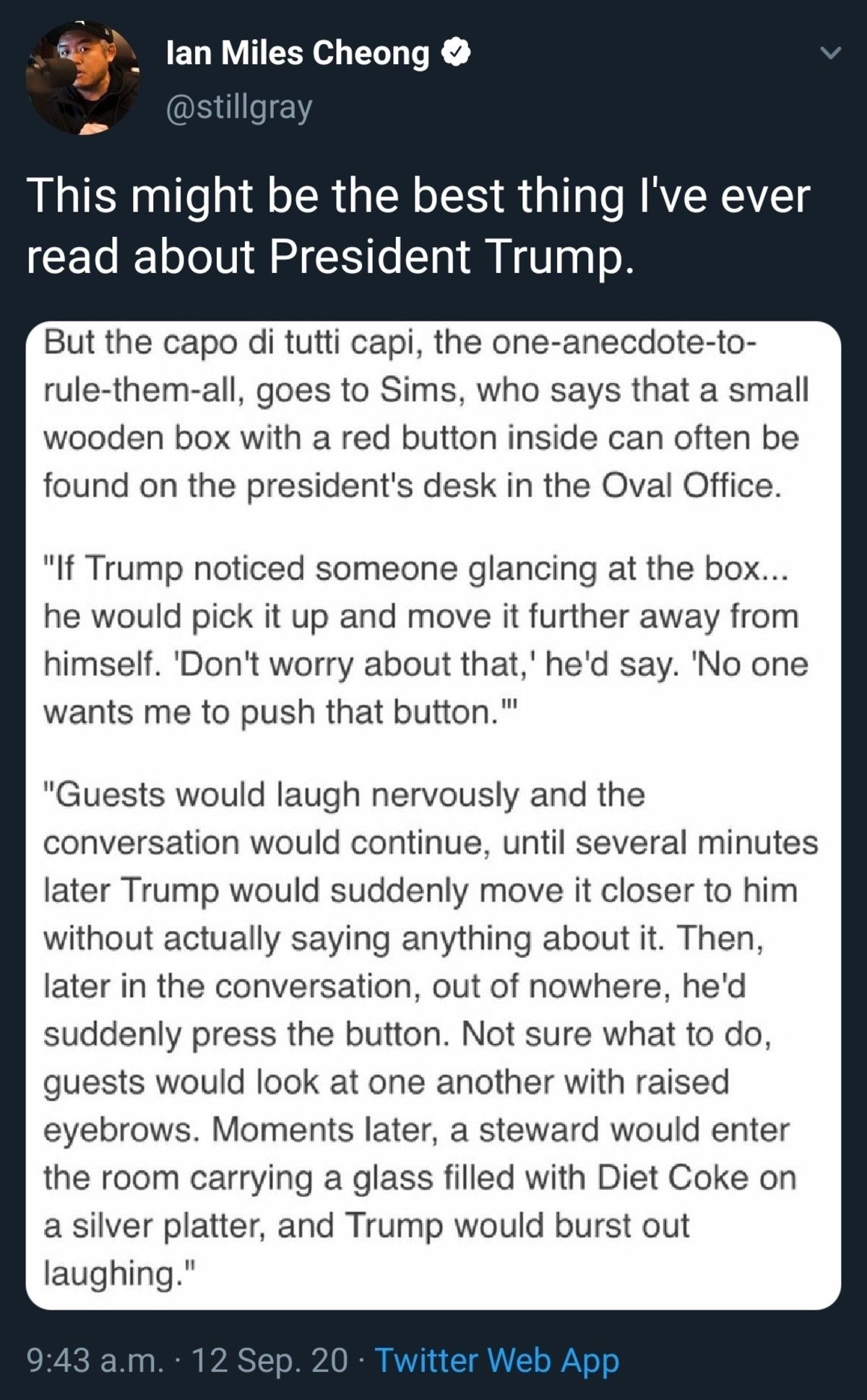 Unsubstantiated, but at least this one's fun