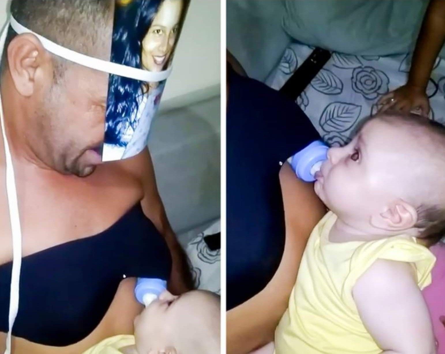 Kid refused to drink milk from the bottle so the father had to come up with this!
