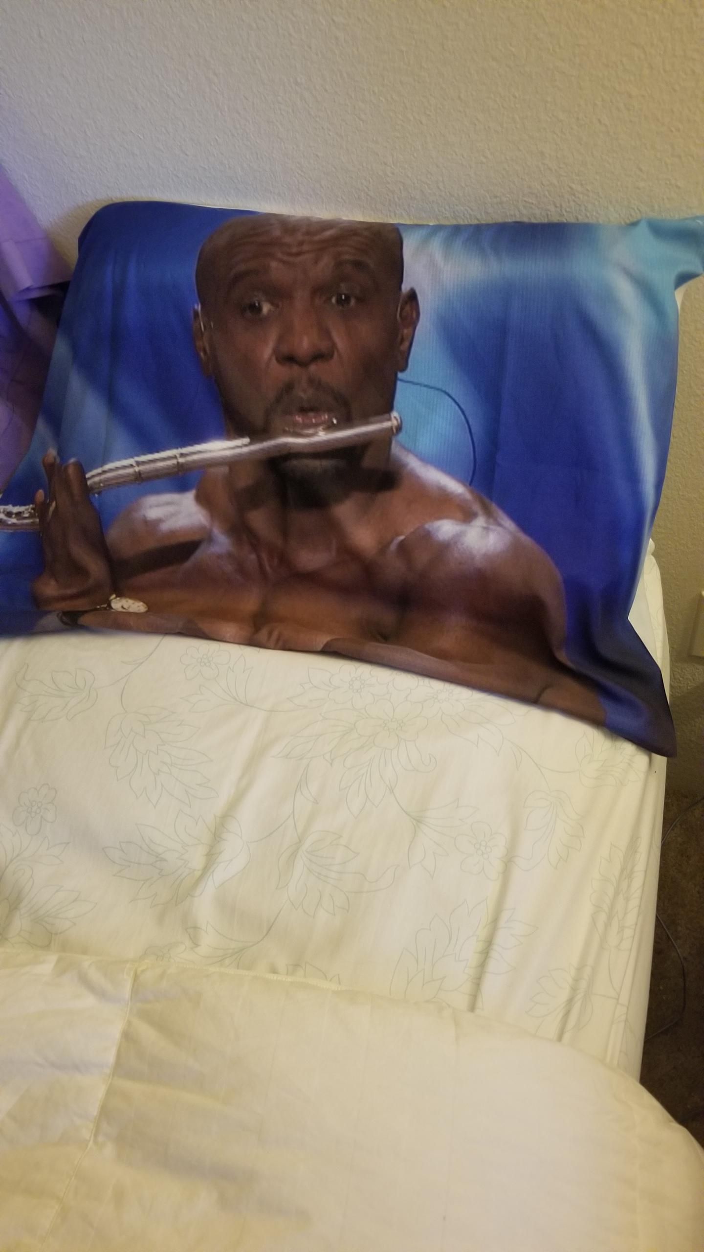 My gf asked me to get Terry Crews in bed with her, so I got this pillowcase made.