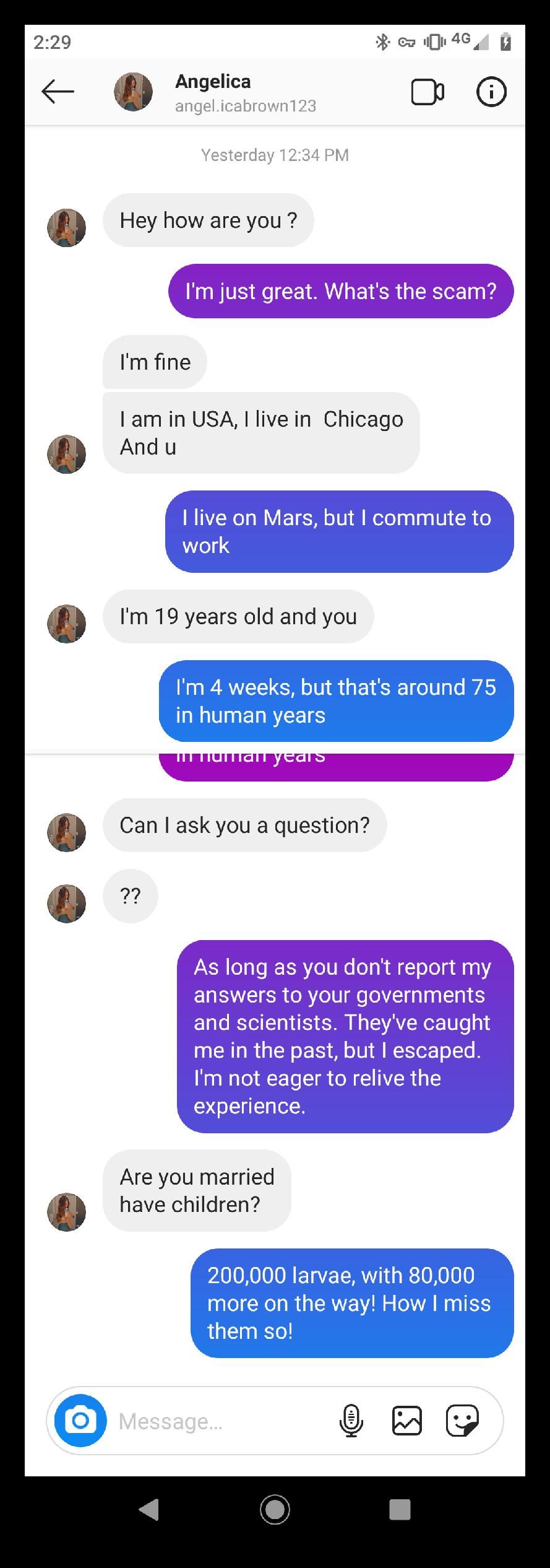 Interesting conversation with an Instagram bot
