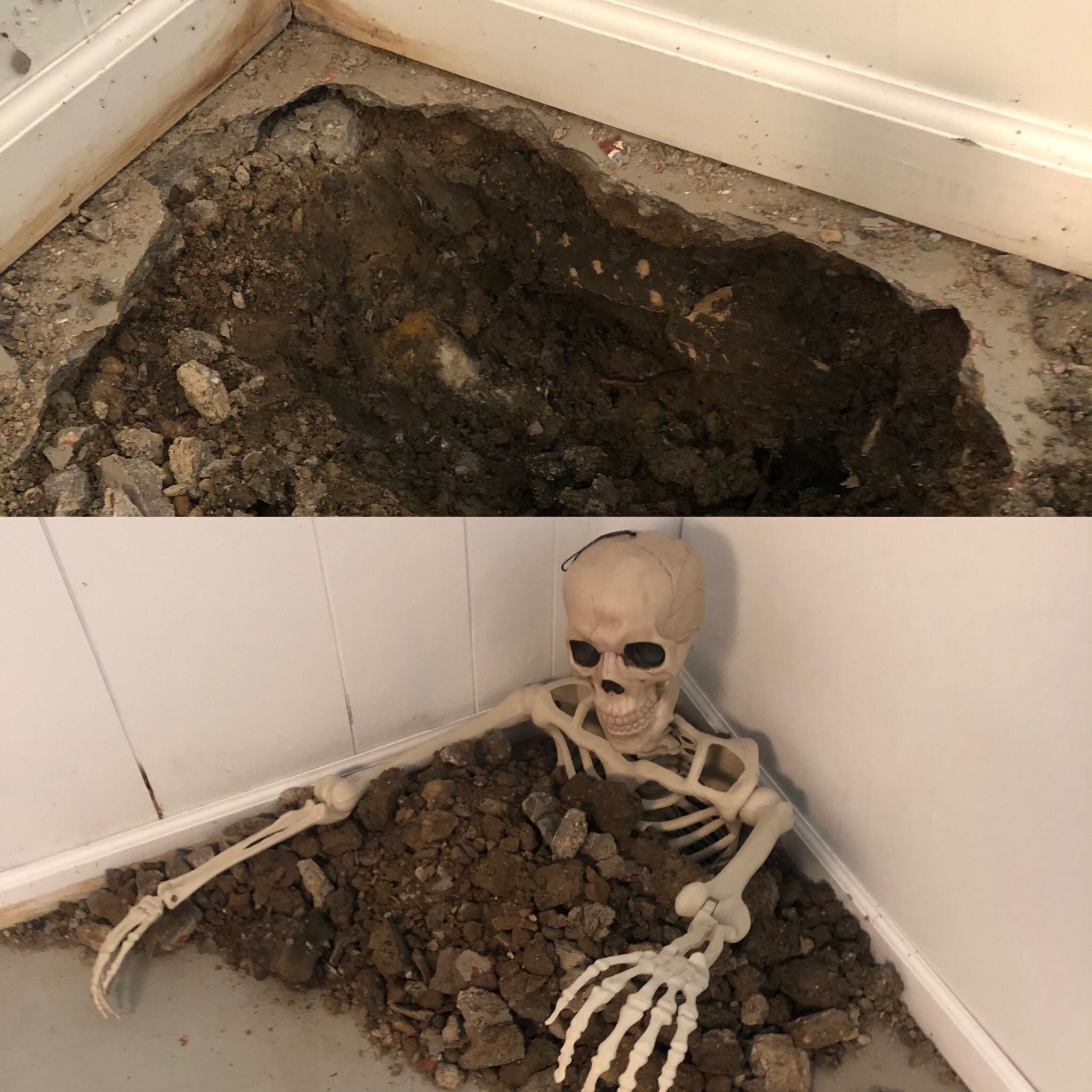Prior to renovation, a client asked me to fill a hole we made after inspecting the foundation so nobody would fall in it.