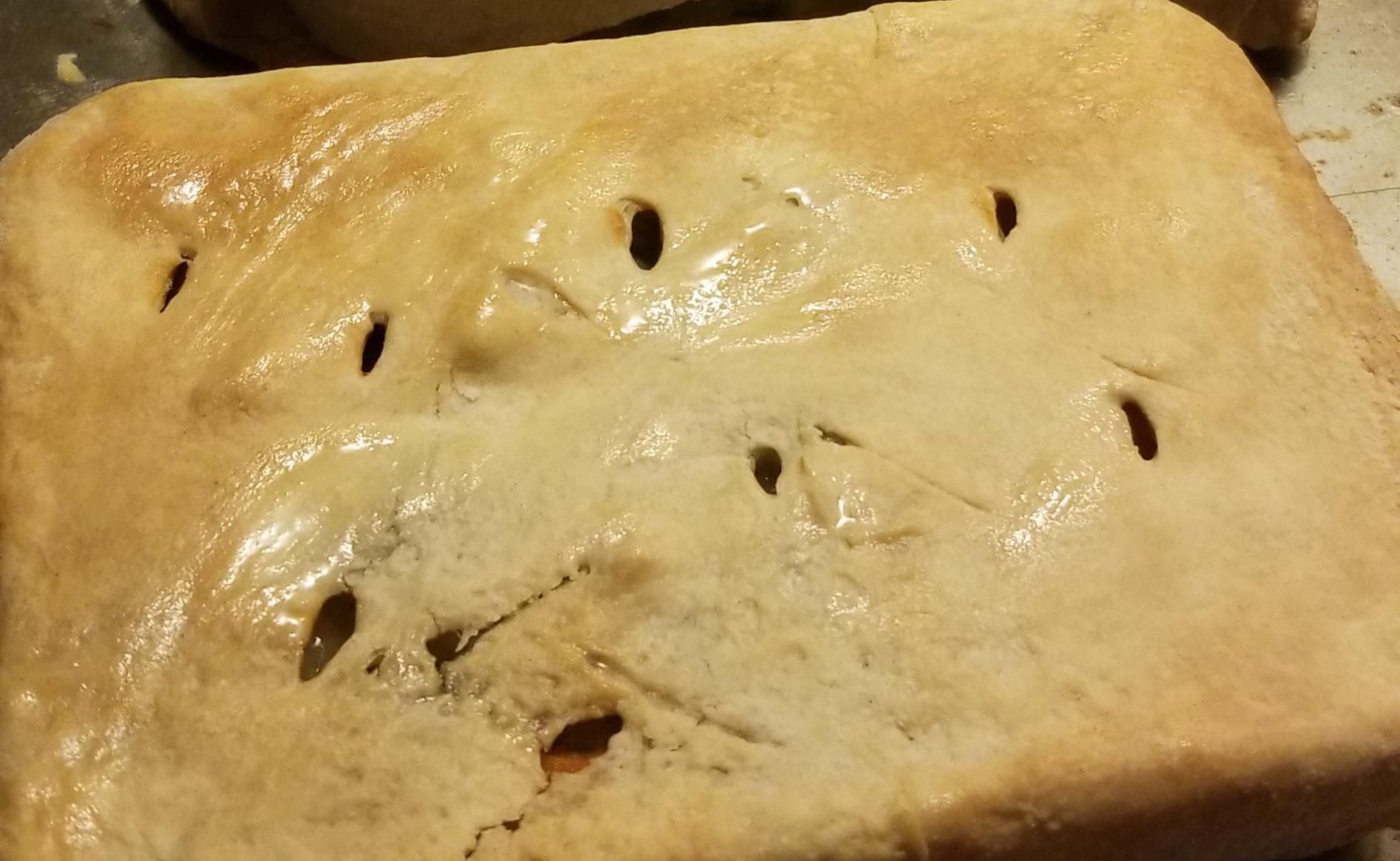 My husband says my homemade pot pie looks like the book of the dead, he's making jokes about how he ate the necronomicon and isnt sure he said the chant right.... yep