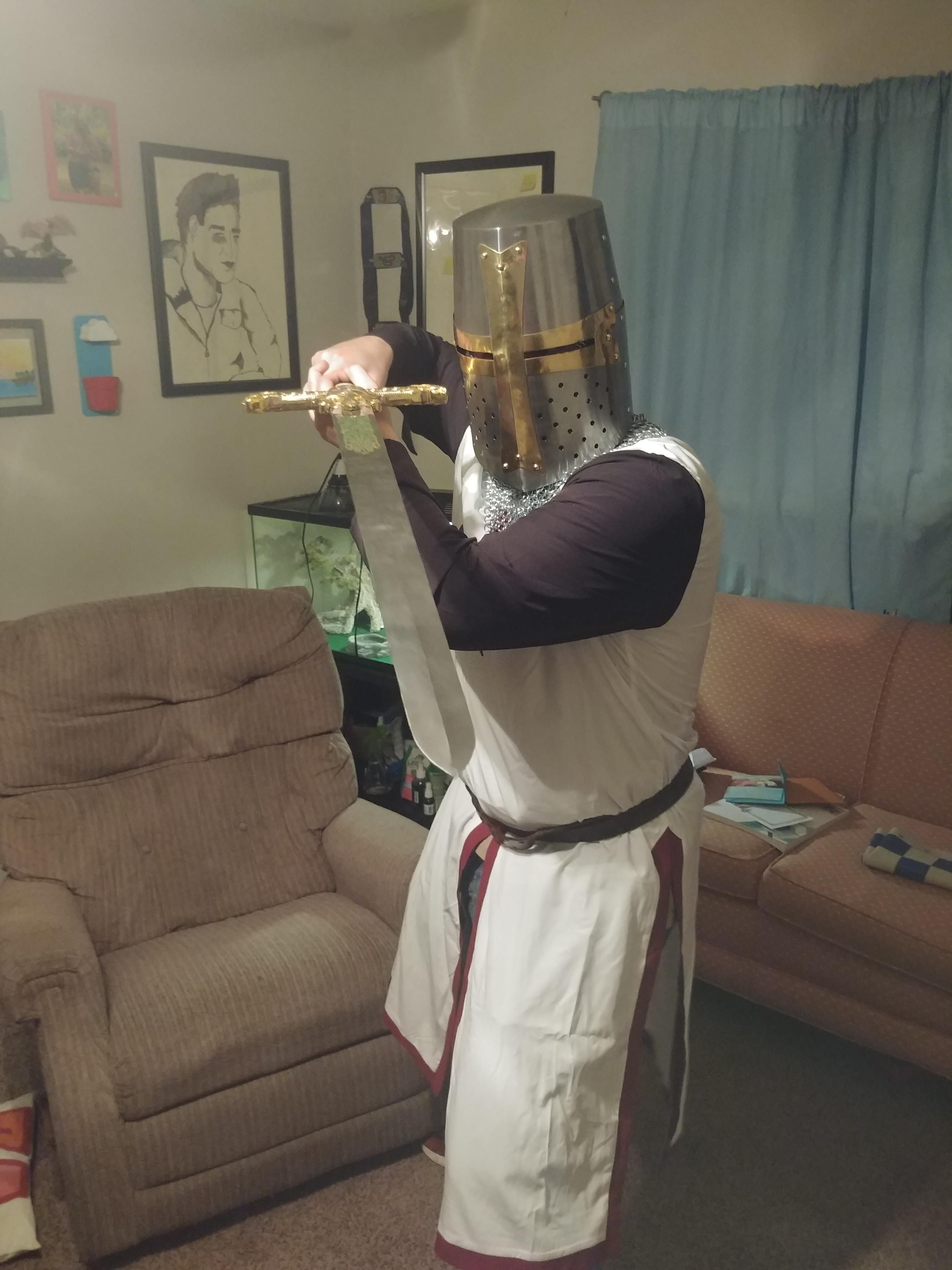 My friend has been saying that we need to go on a crusade. This is how he showed up at my apartment tonight.