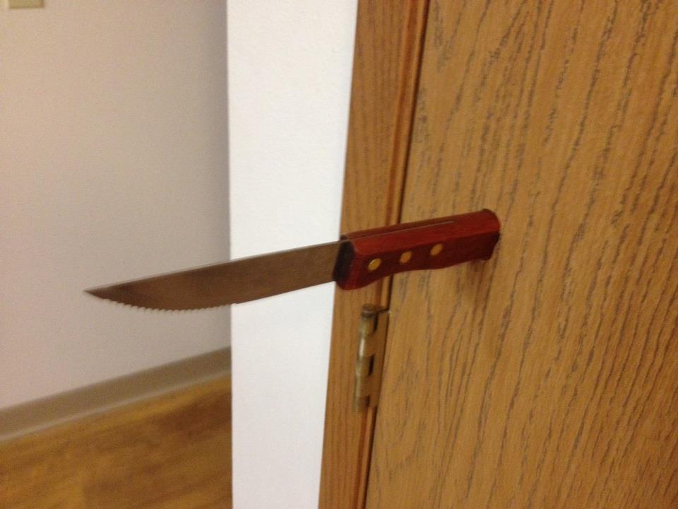 Drinking last night and my friend decided to throw a knife at my door.. this was the result
