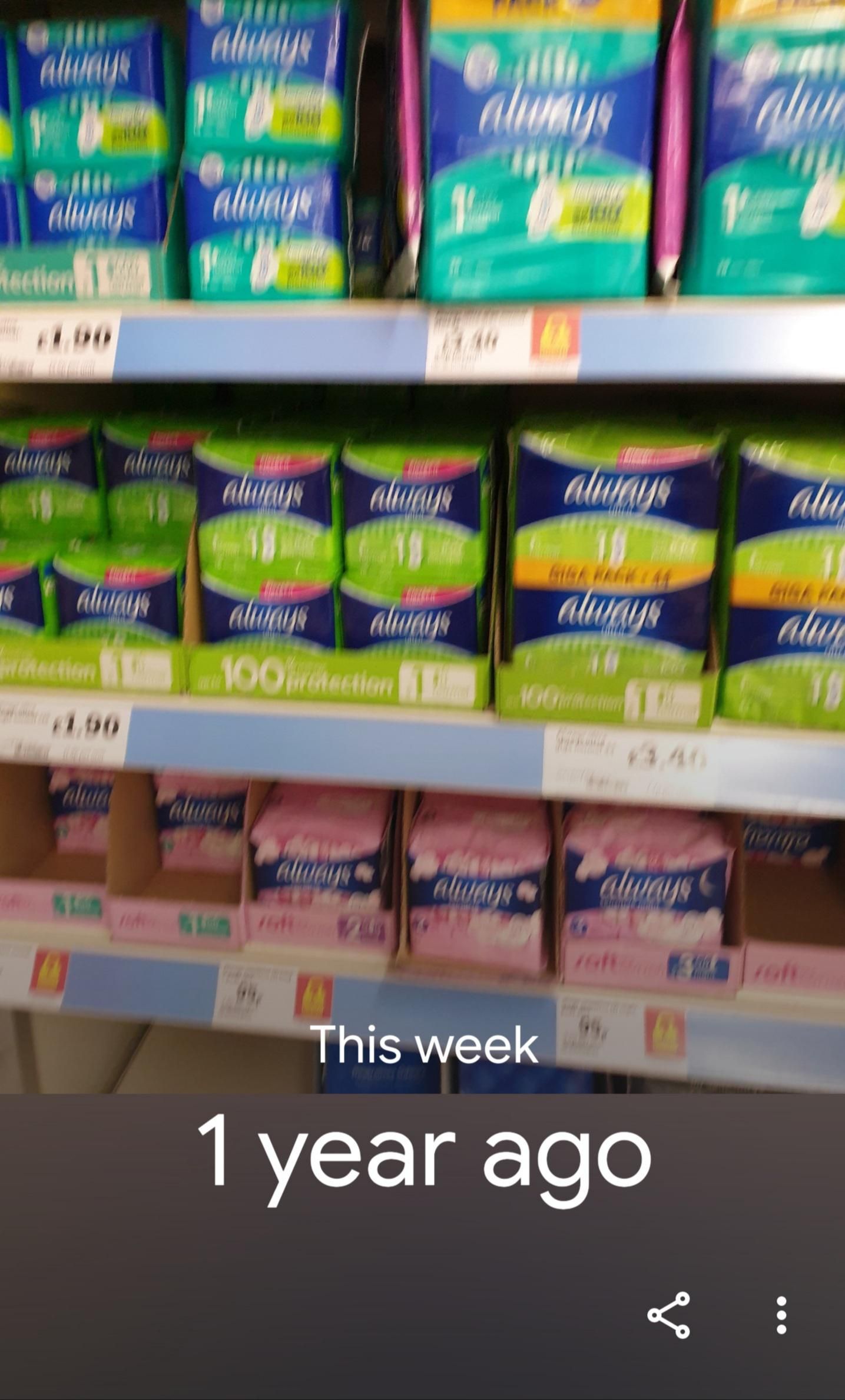 My phone sent me a one year anniversary reminder of the time I sent my wife a picture of the sanitary products, as I couldn't remember which one to buy.