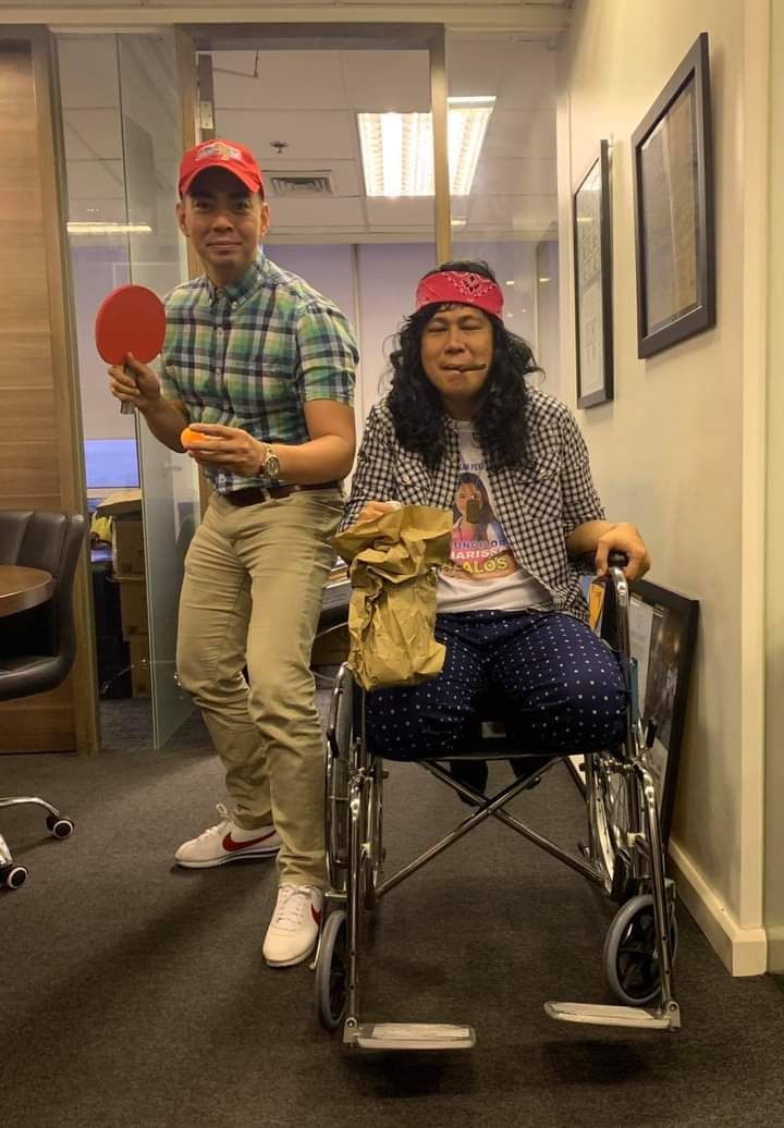 My Professor and his friend as Forest Gump and Lt. Dan for halloween