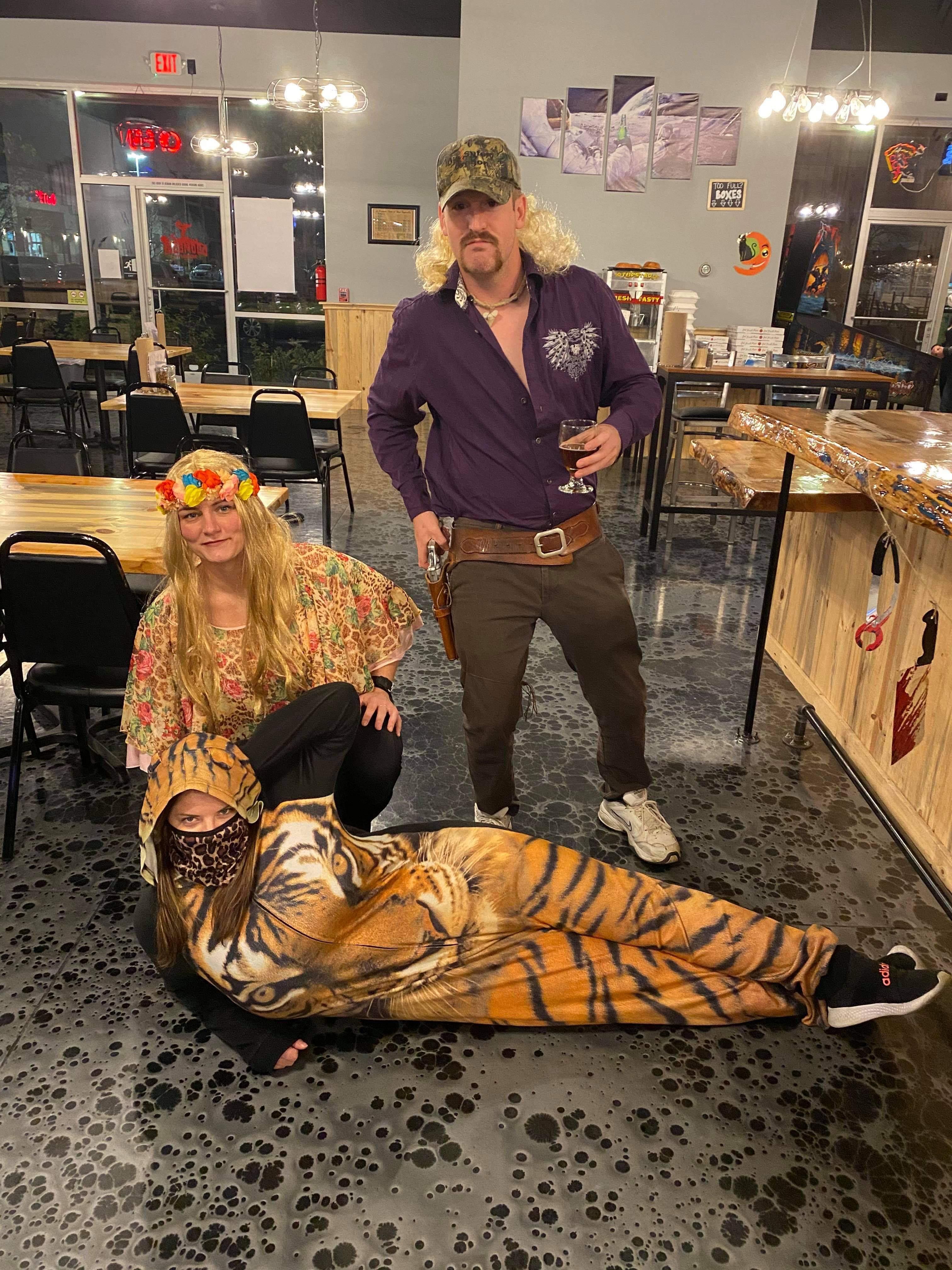 I was working in my tiger onesie on Halloween when customers came in as Joe Exotic and Carole Baskin.