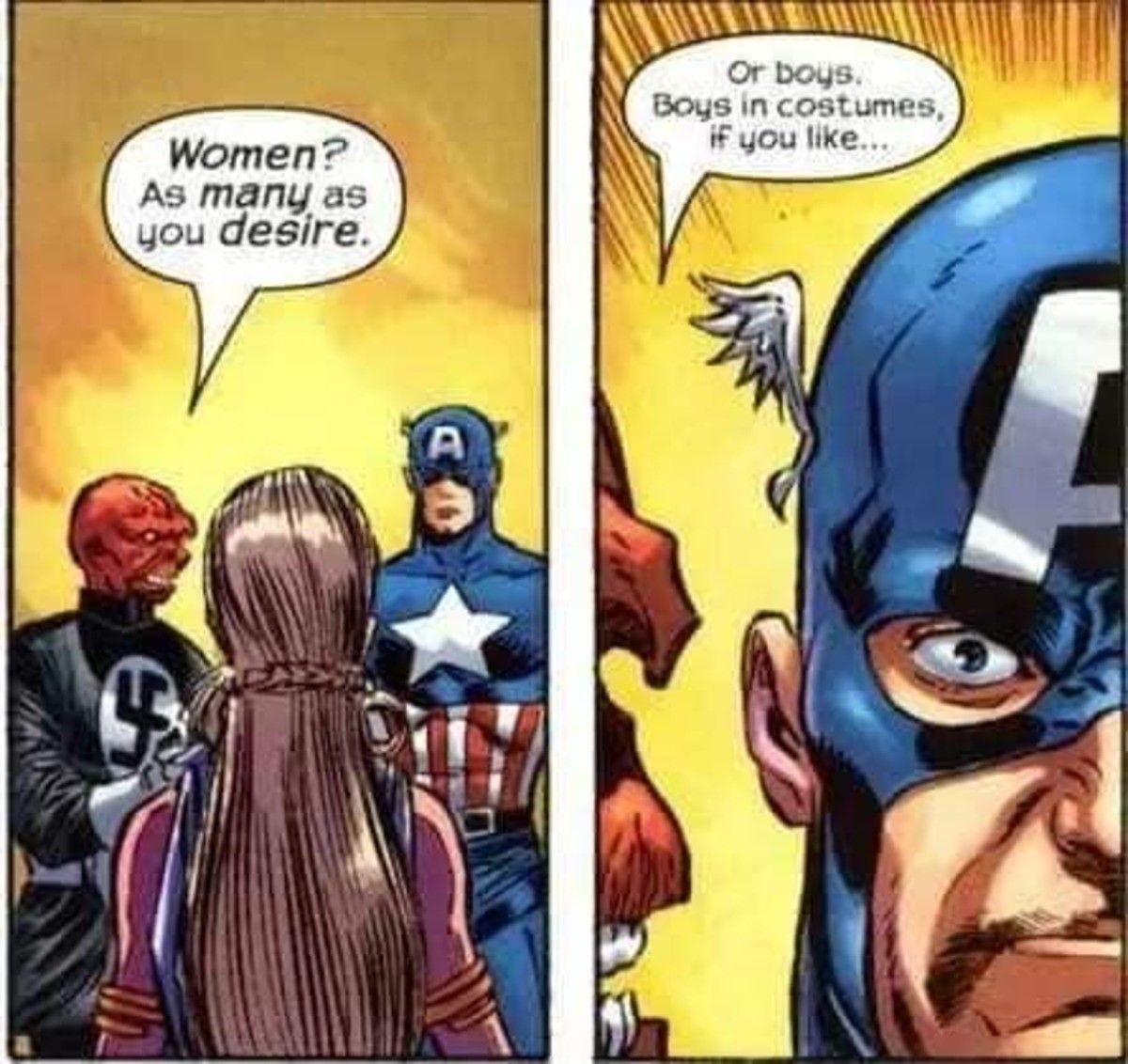 what is Cap's face conveying?