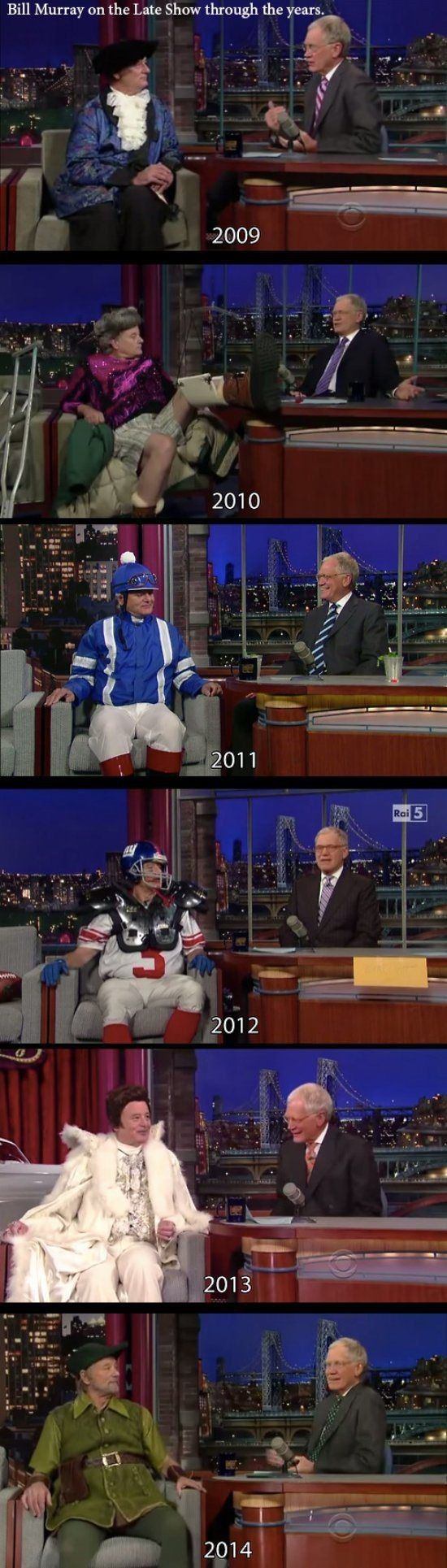 Bill Murray on the Late Show through the years
