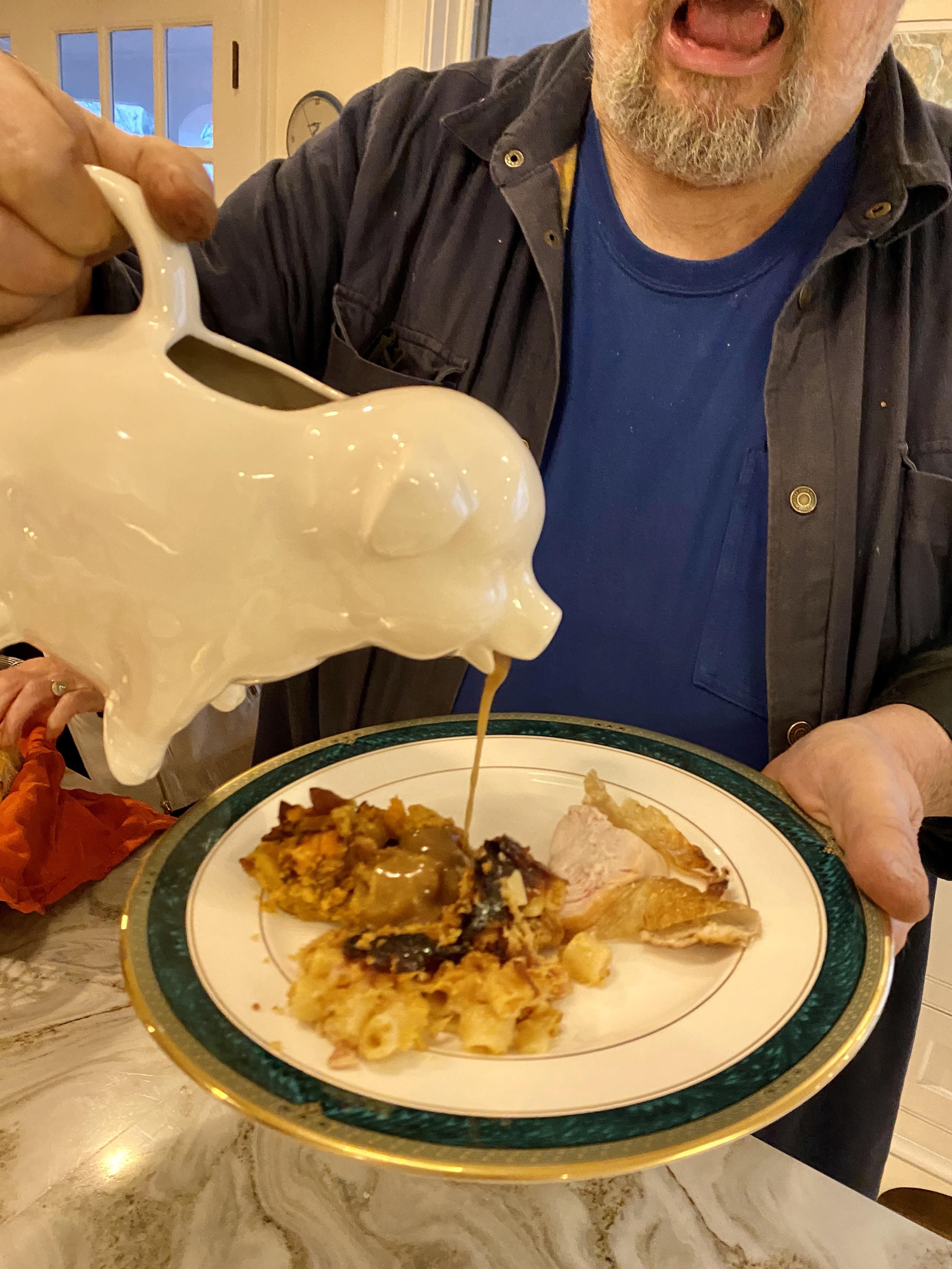The worlds best gravy boat- the Puking Pig. My dad likes to enhance the experience with sound effects whenever it’s used