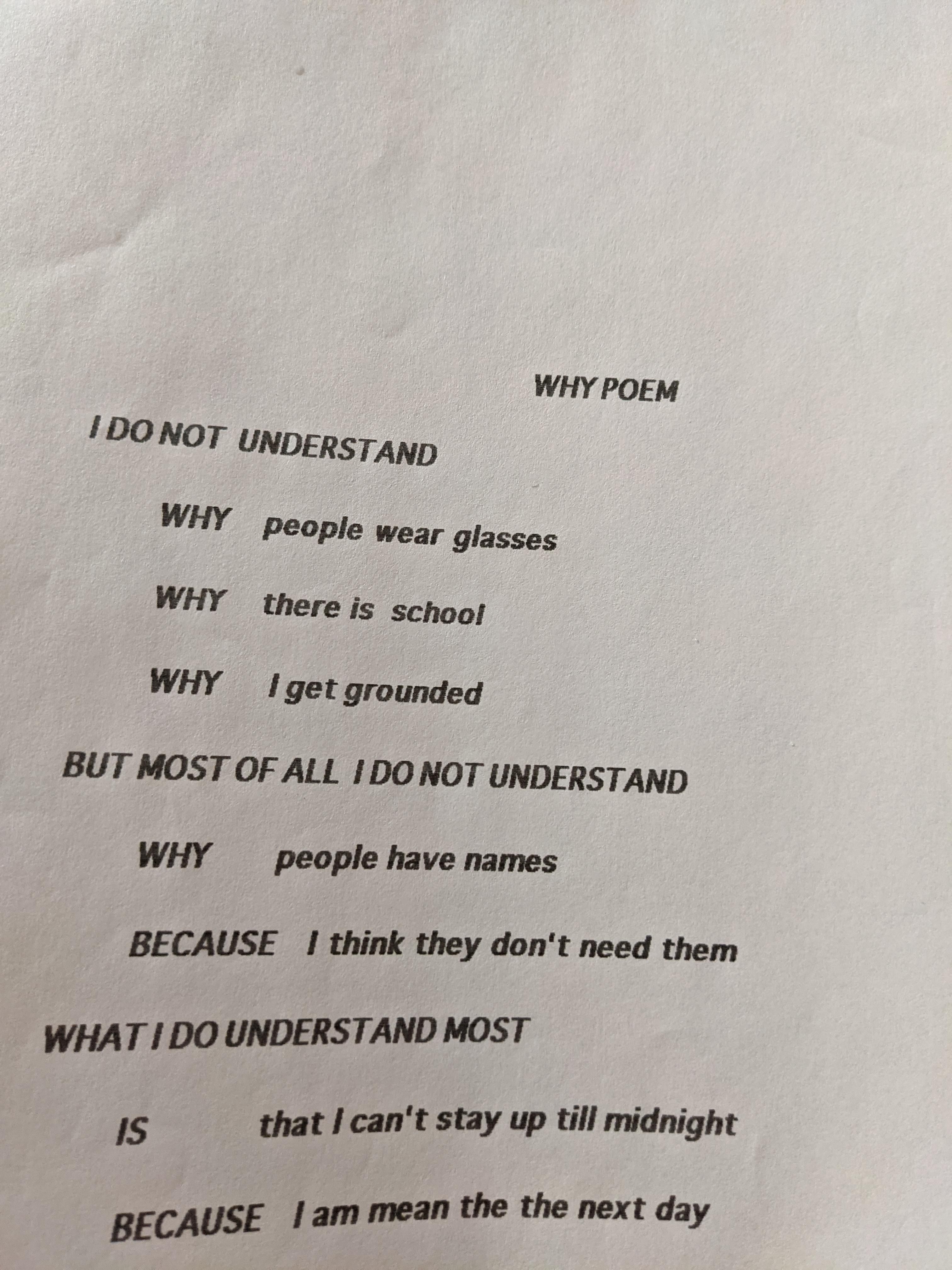 A poem my wife made in the third grade