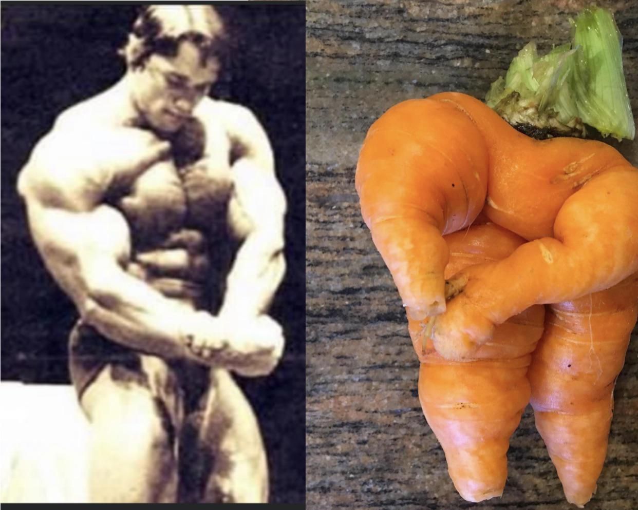 My sister grew a carrot that looks like Arnold.