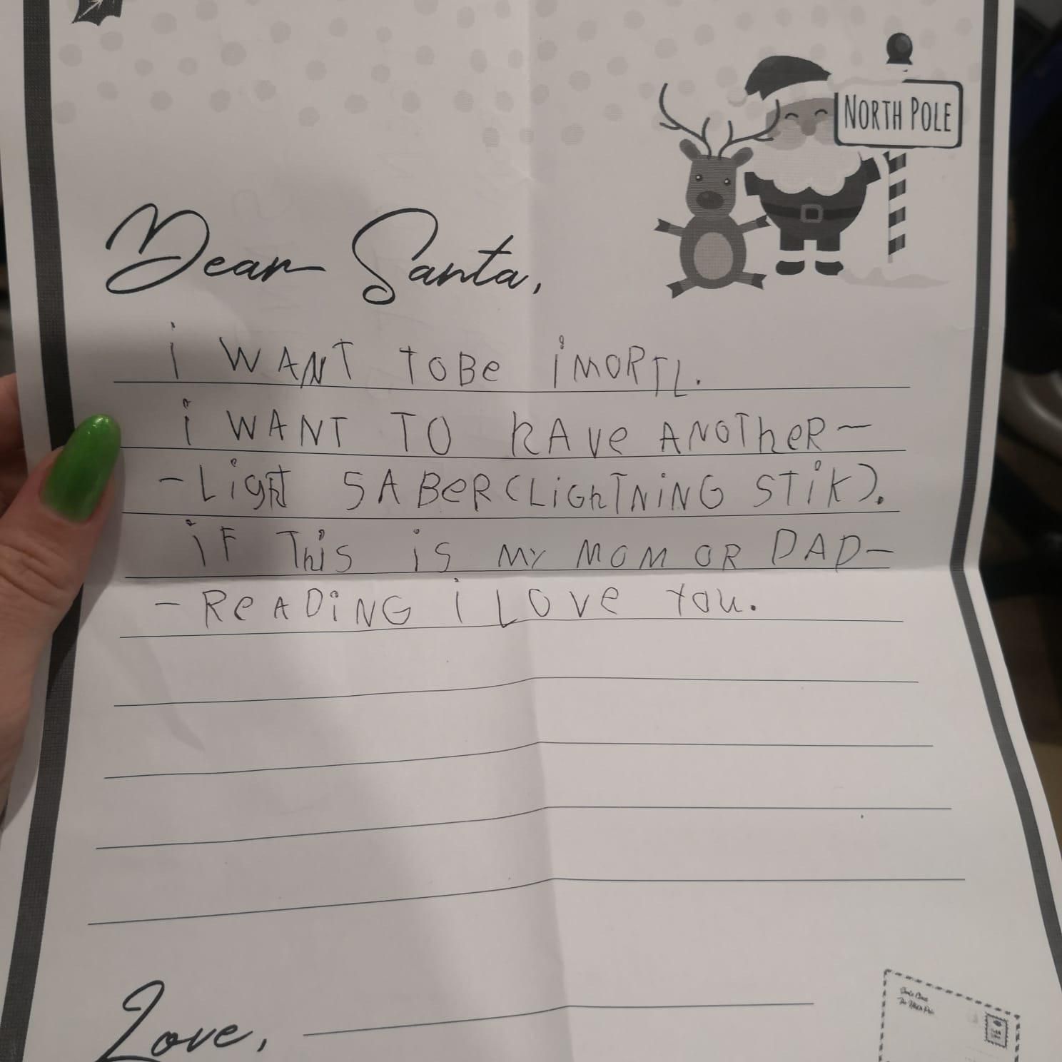 My sons letter Santa....I think he knows....