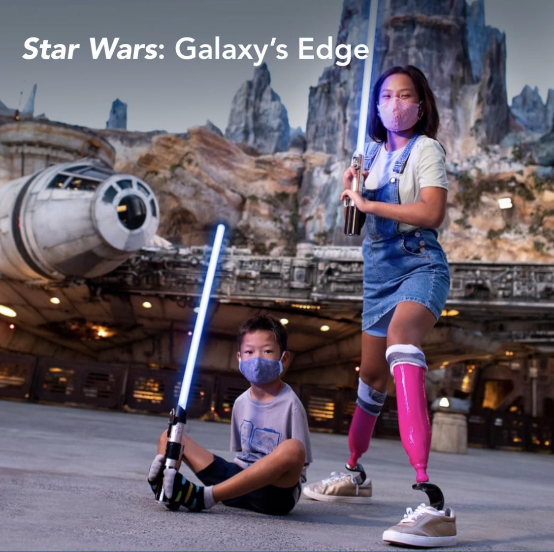Ad currently on Disney World site. Promoting diversity or lightsaber safety?