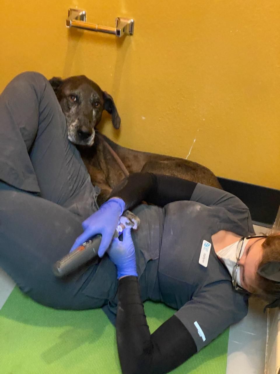 Just another yoga pose I came up with to get this nervous patient through a mani-pedi.