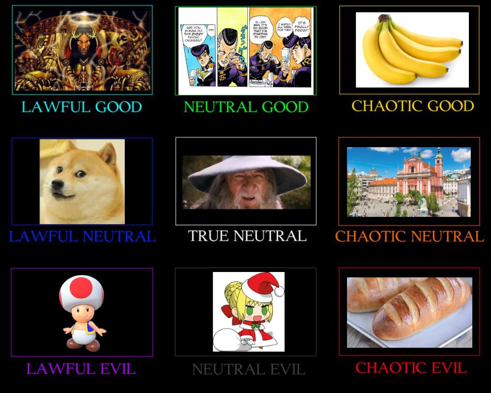 emperor is lawful good because you can't put him anywhere near chaos
