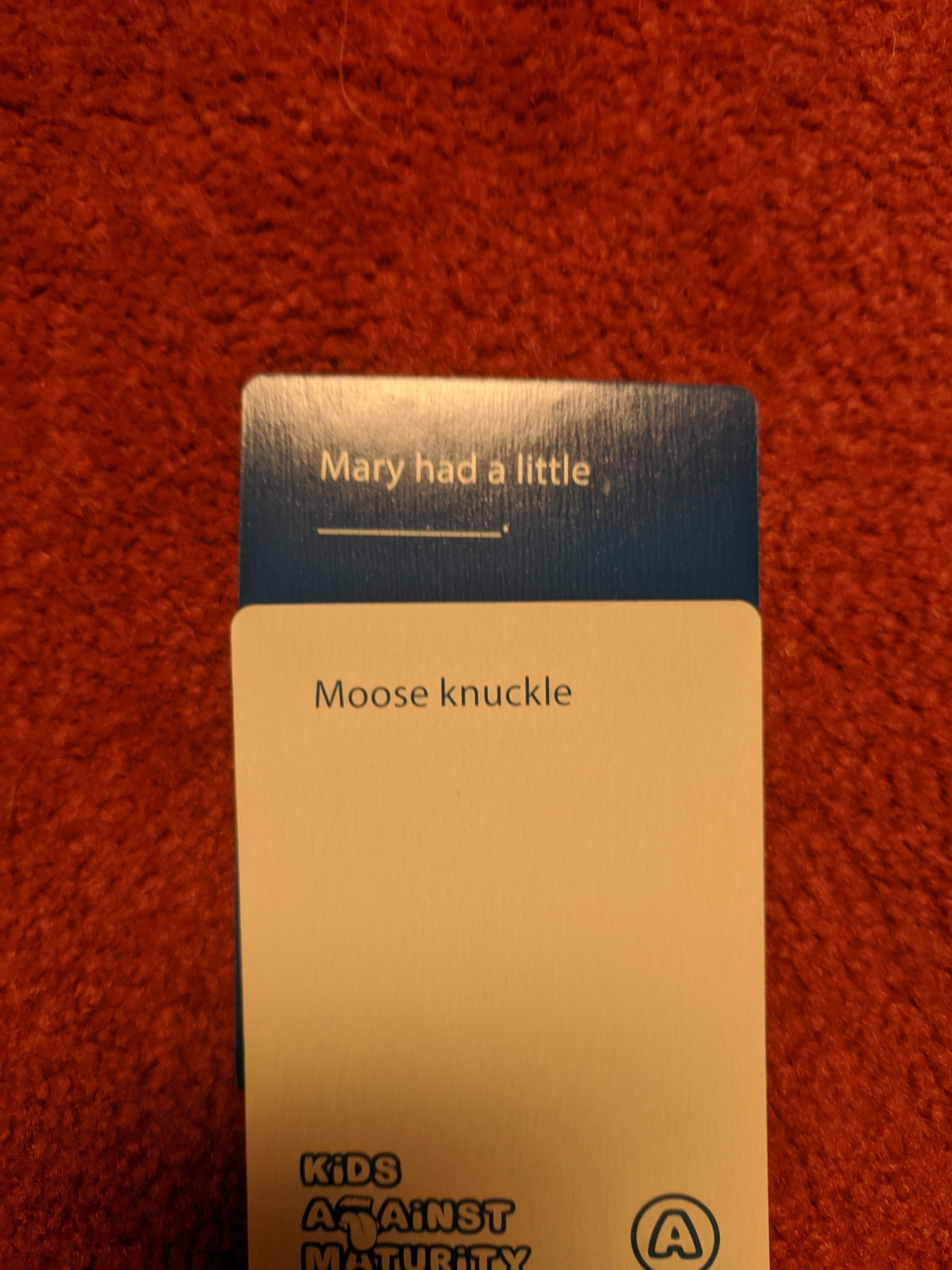Played "Kids Against Maturity" on Christmas and my 13-yr-old throws this one down. Something tells me this game isn't really 8+.