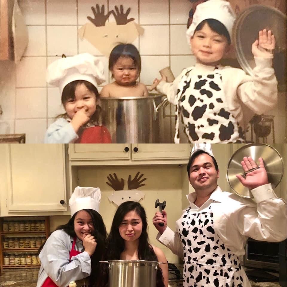 I saw the apron while shopping, and decided to do a remake of my mother’s favorite picture for Christmas. 23 years apart.