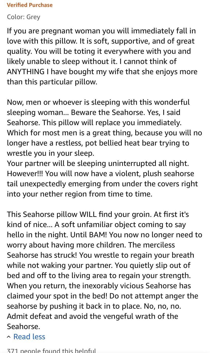 An Amazon review for a pregnancy pillow