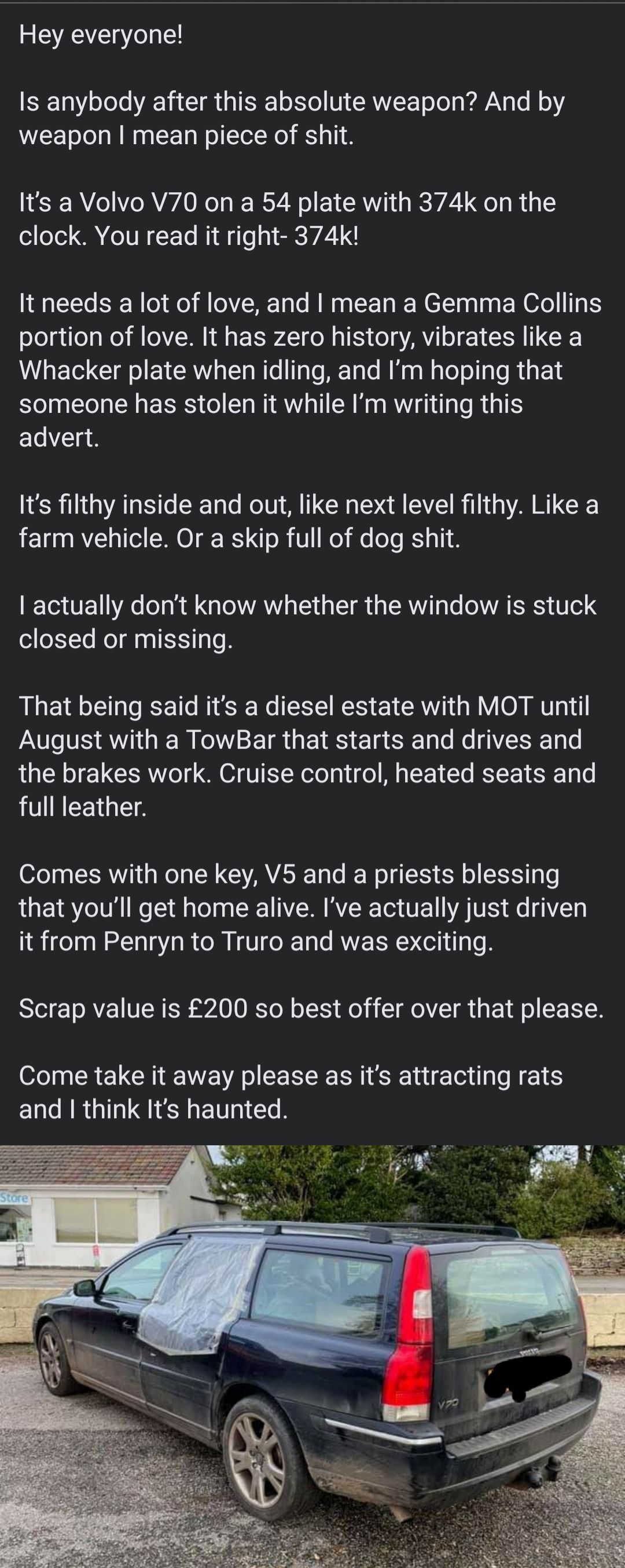 This person selling a car.