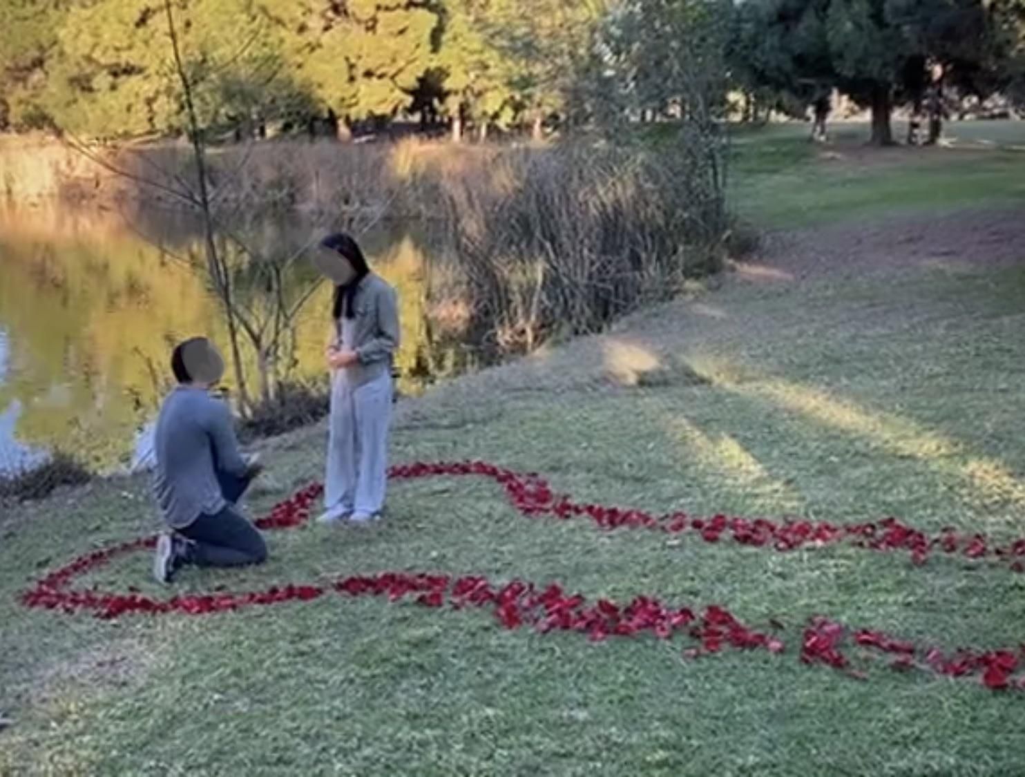 My gf was in charge of setting up the rose petals for her roommate’s engagement. This is how it turned out.