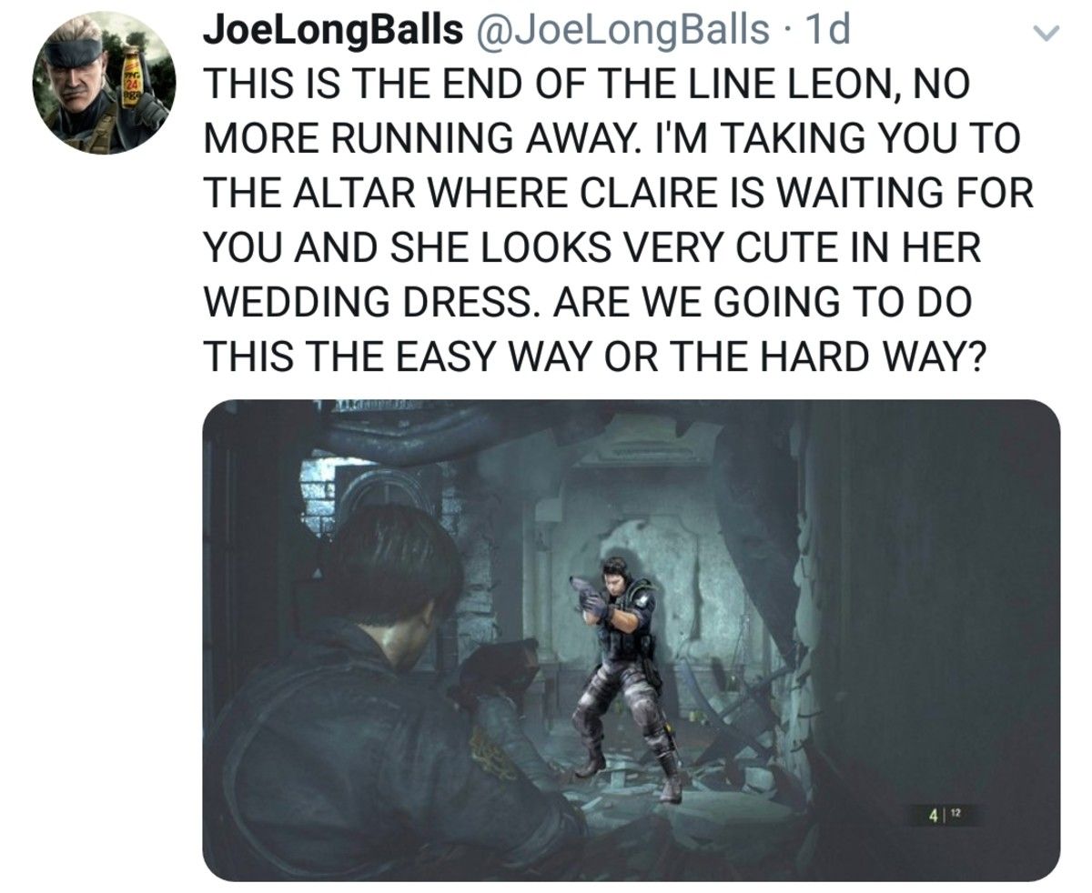 The Redfield bloodline is in danger! LEON HURRY! LEON HURRY! LEON HURRY! LEEEEEOOOOOOOOOOOOOOOOOOOOO