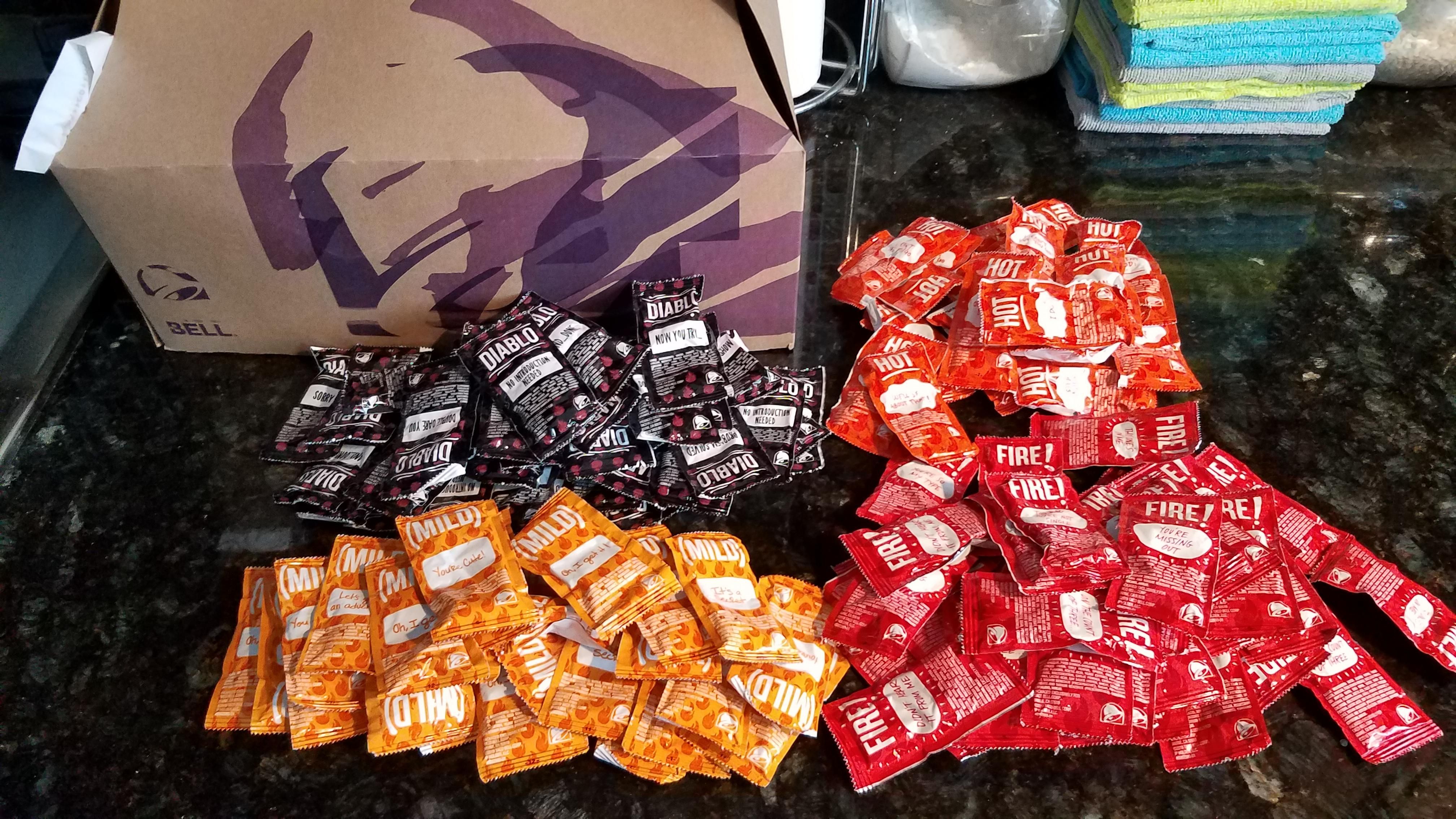 ...So then what I said was "Just make sure theres a few of each sauce, please."...