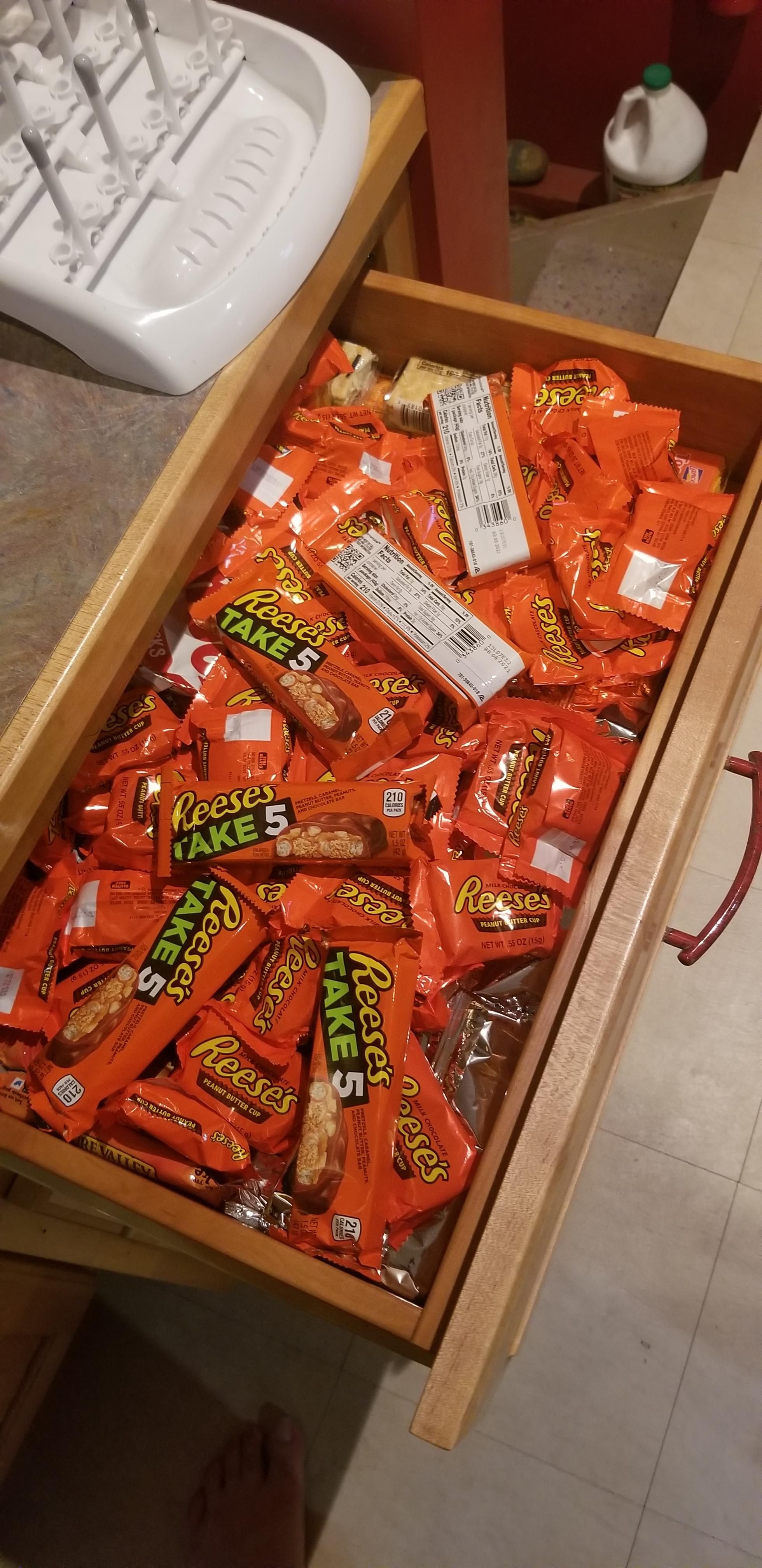 Some people have a snack drawer. I have a Reese's drawer.
