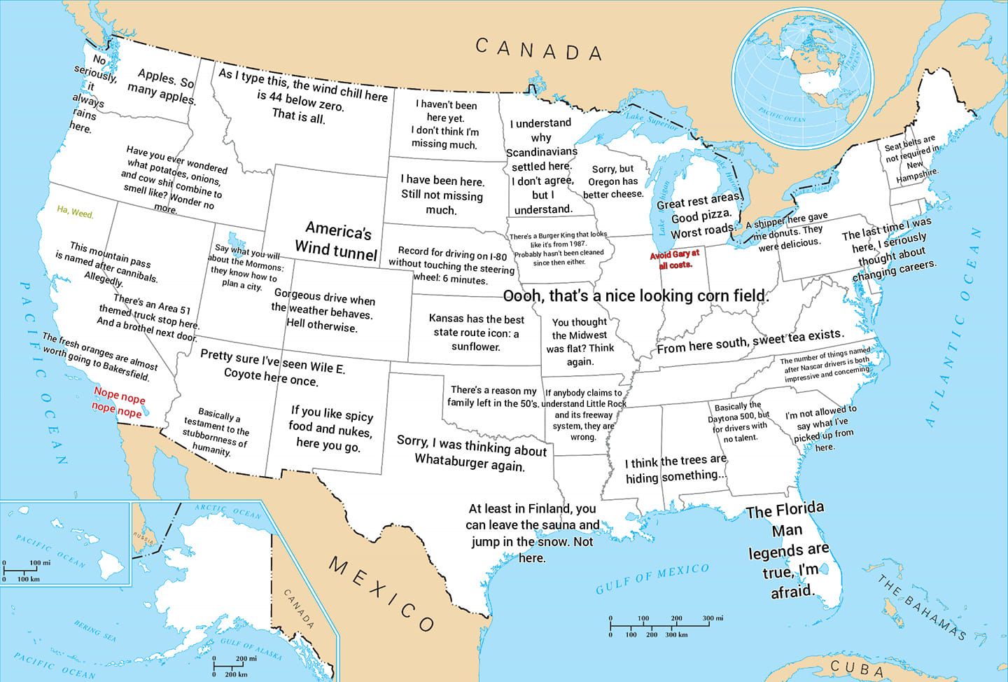 Map of the US by a truck driver who has seen most of it...