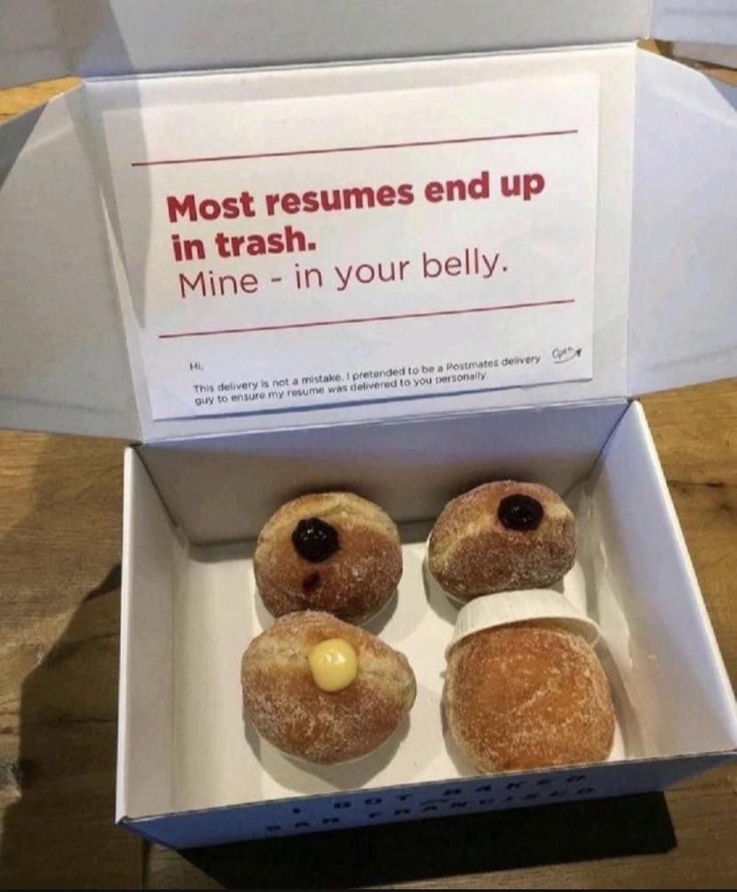 This fella disguises his resume as a donut box to ensure delivery
