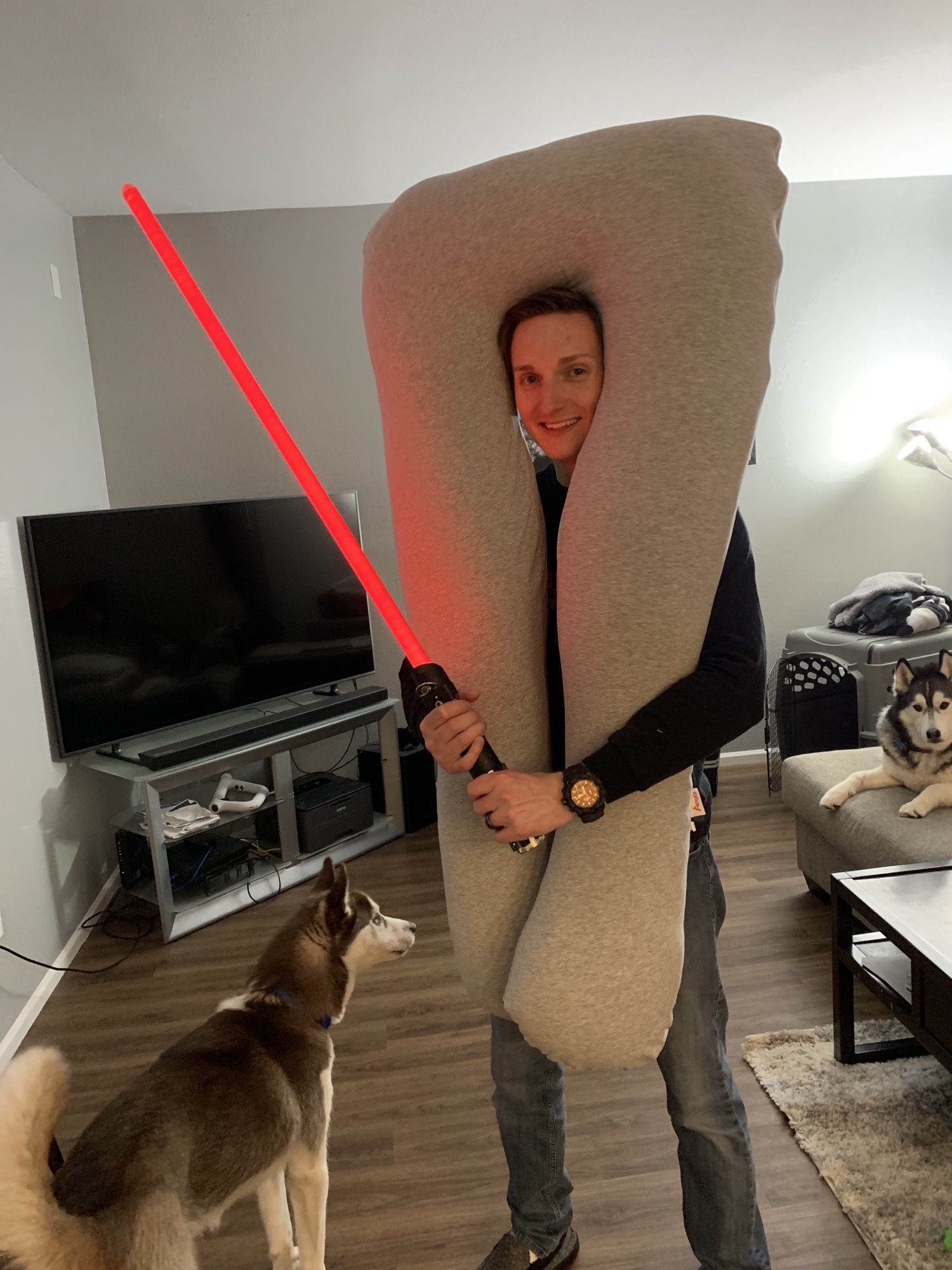 My wife just got a pregnancy pillow - which prompted me to try and cosplay as aayla secura I guess