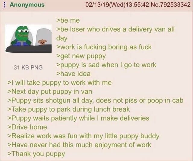Now I want to drive a delivery van with a puppy u..u