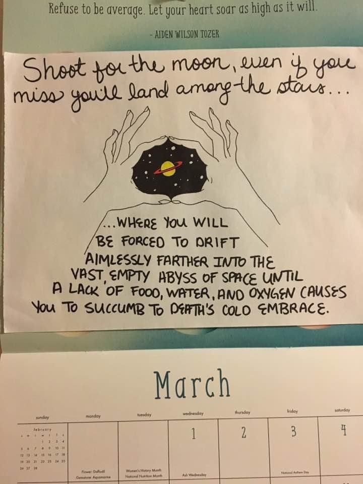 I really hated the cheesy inspirational quotes on our calendar, so I made my own