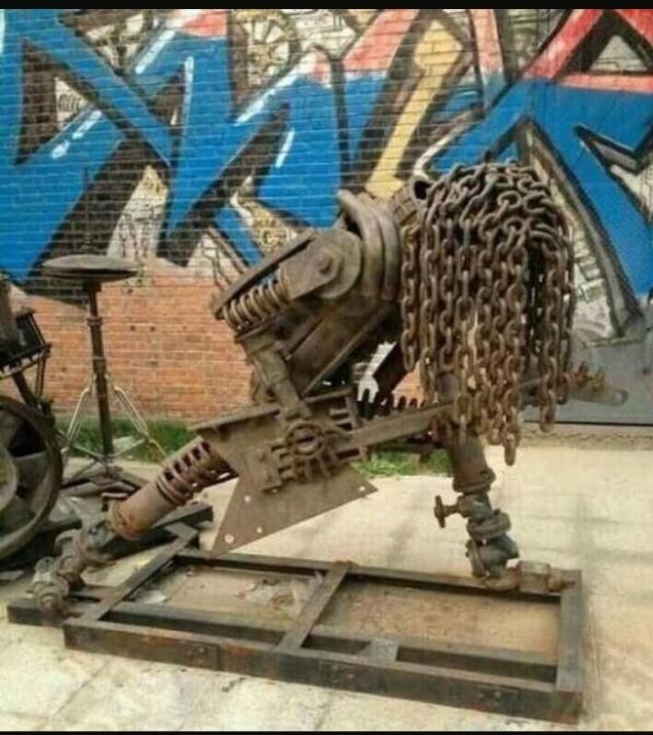 A sculpture completely made of metal