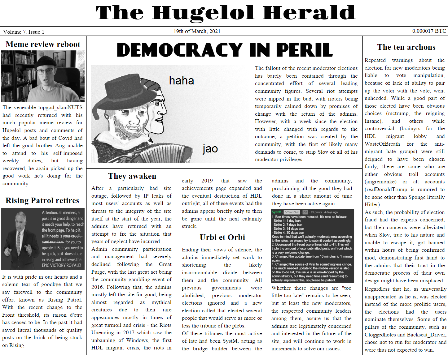 You know 2020 was bad when there was no Hugelol Herald posted for the whole of it